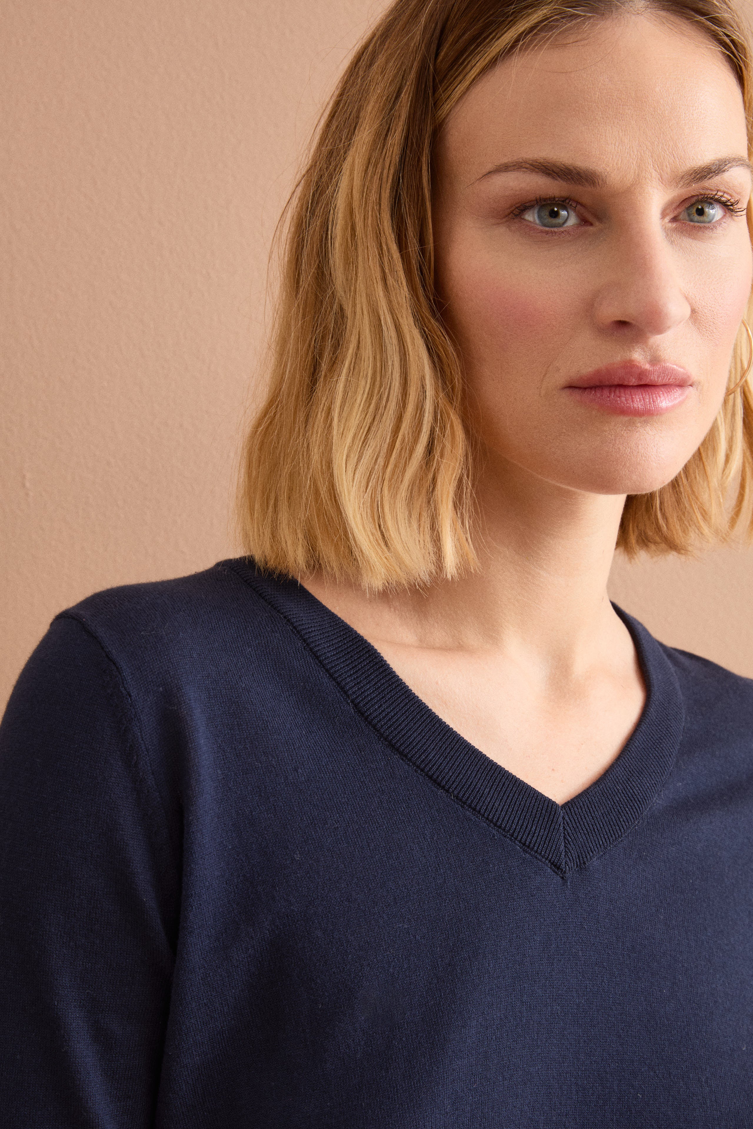 Maglia Boxy in Cotone con Scollo a V - BLU