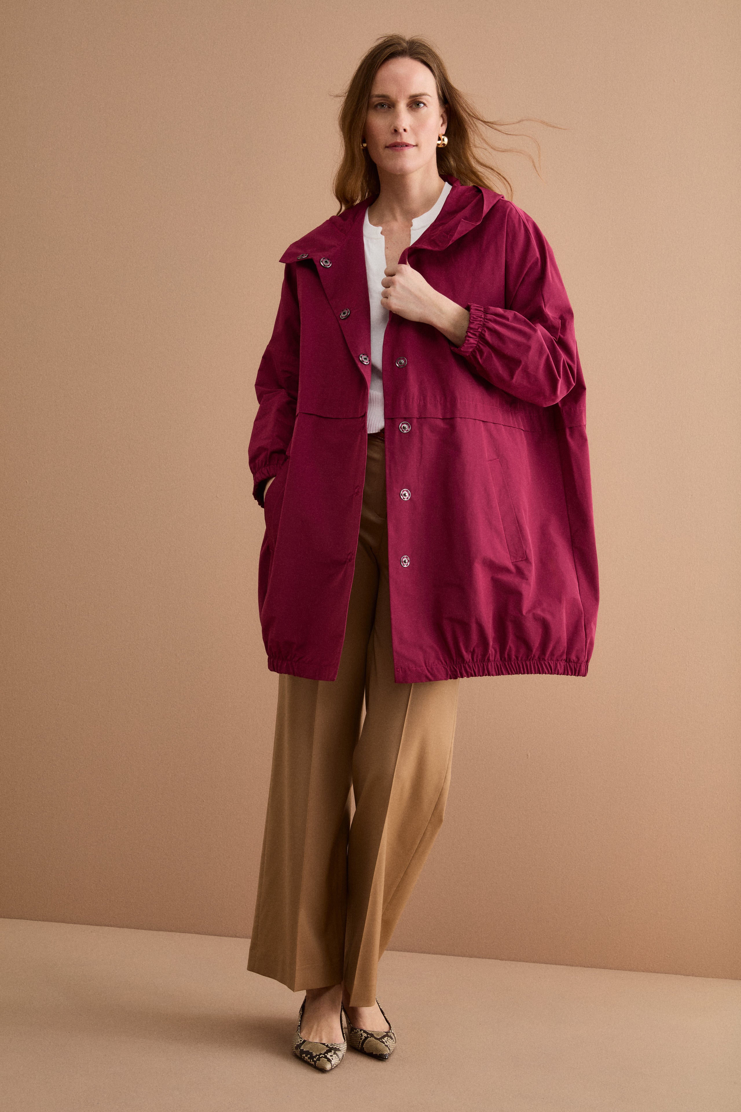 Trench Over con Cappuccio in Misto Cotone - BORDEAUX