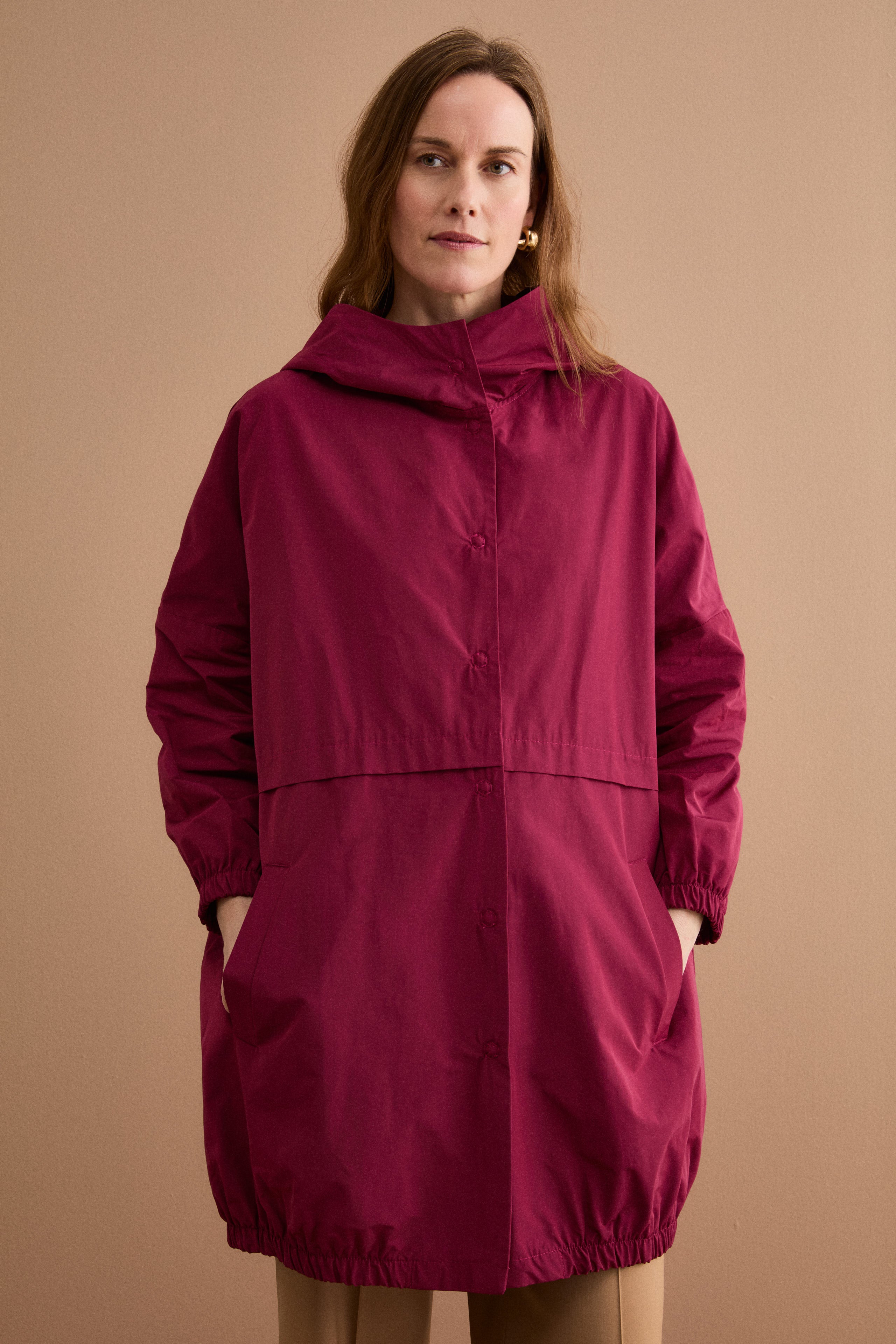 Trench Over con Cappuccio in Misto Cotone - BORDEAUX