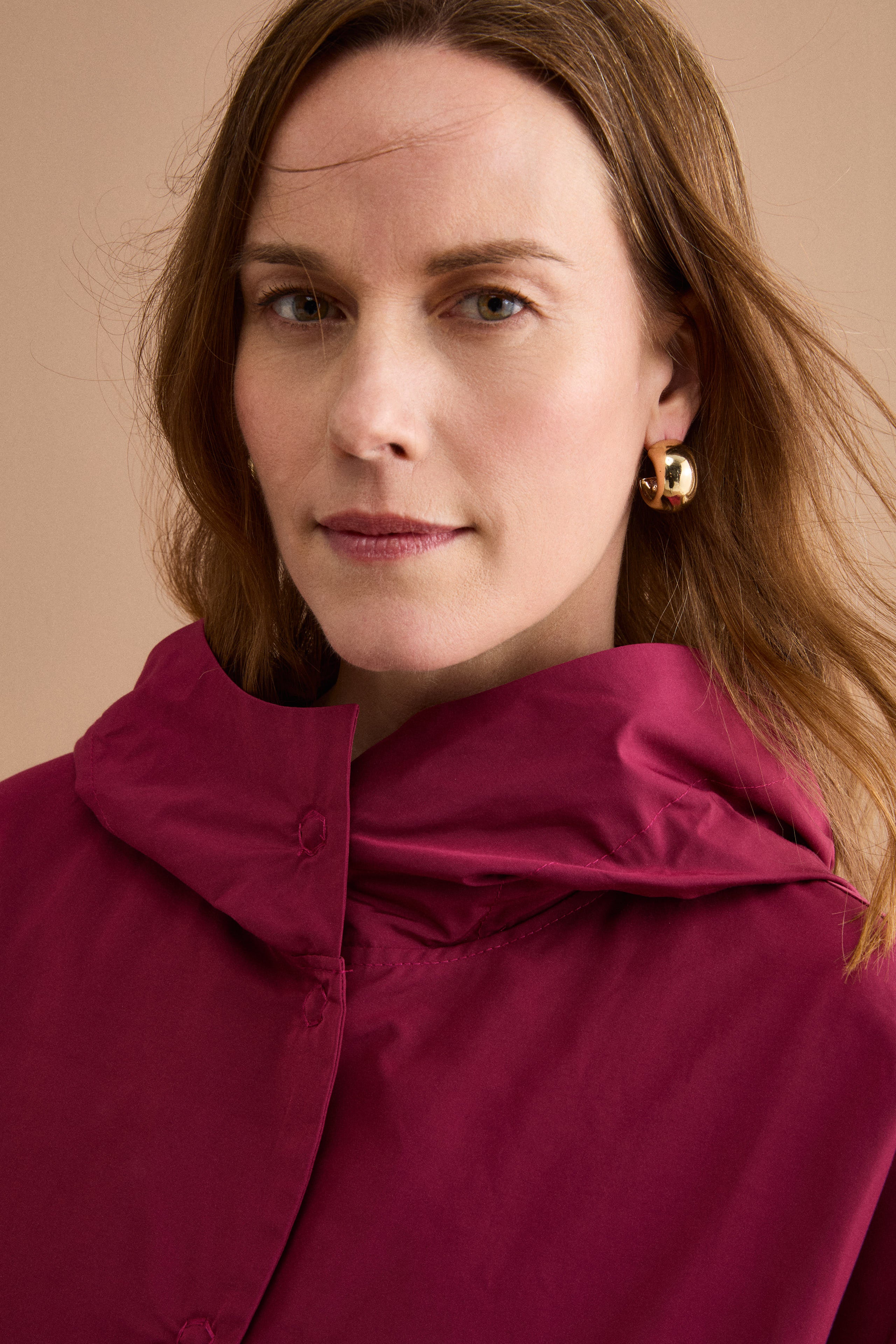 Trench Over con Cappuccio in Misto Cotone - BORDEAUX