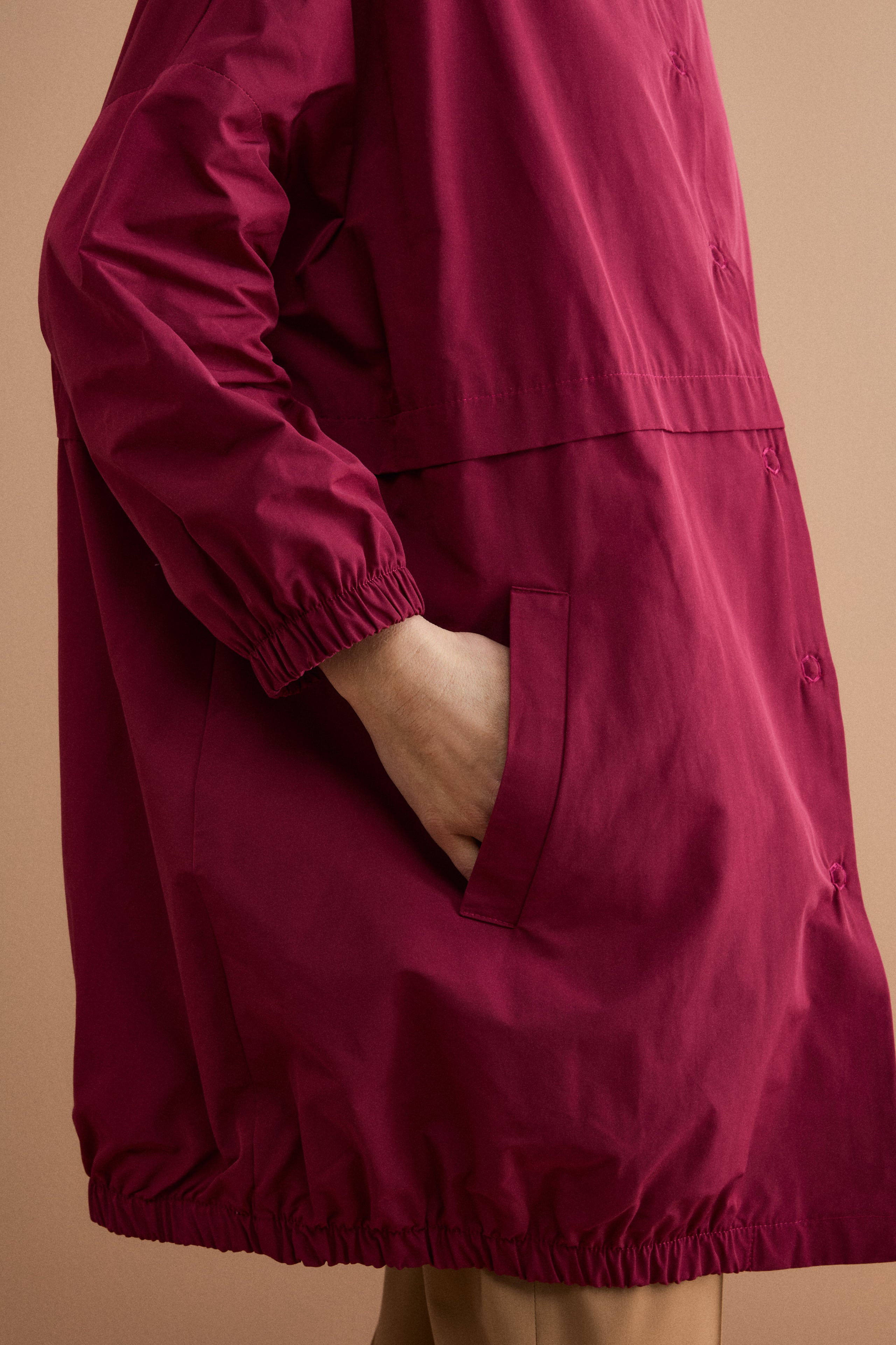 Trench Over con Cappuccio in Misto Cotone - BORDEAUX