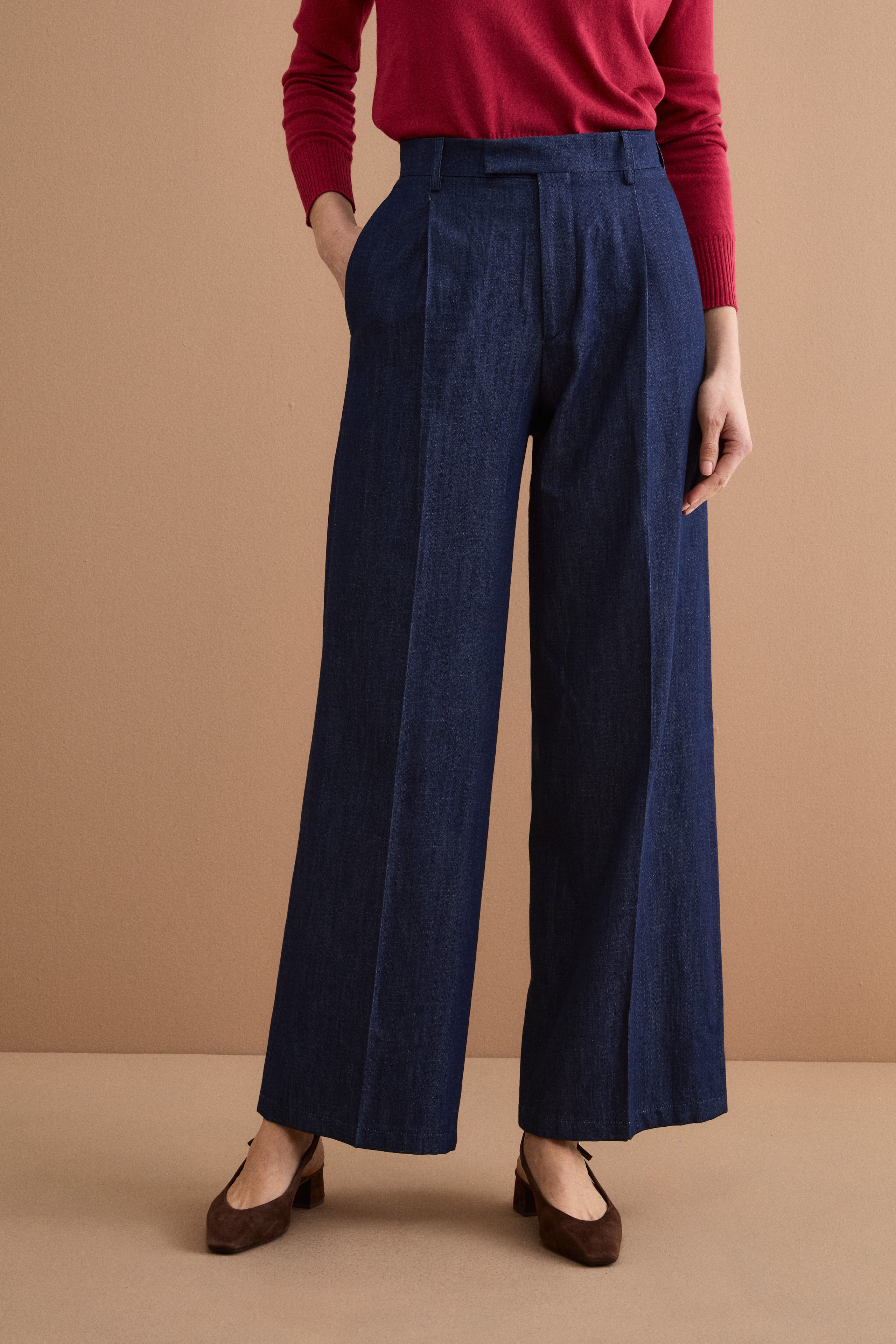 Pantalone Ampio in Denim con Pinces - DENIM