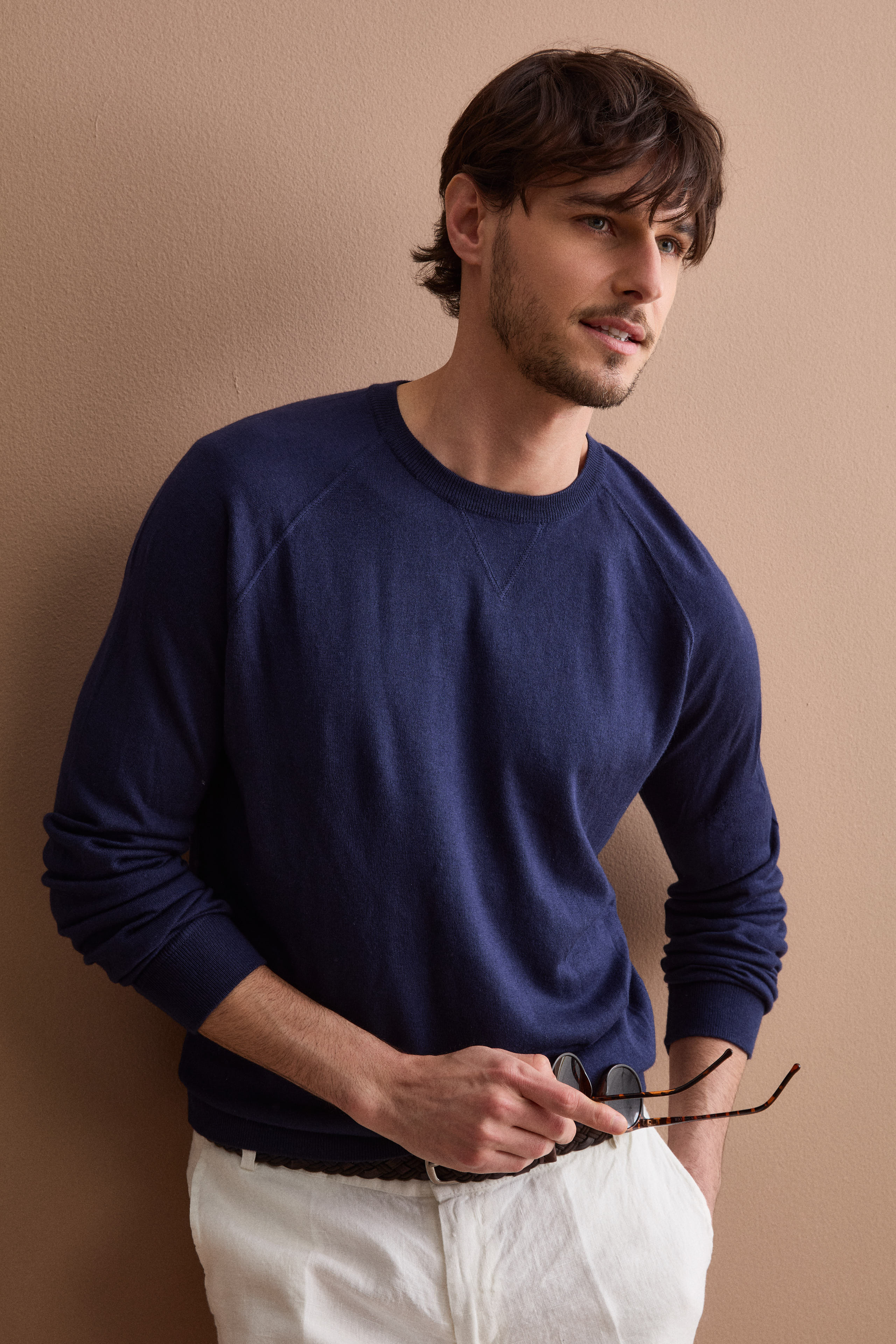 Girocollo Felpa in Seta e Cashmere - NAVY
