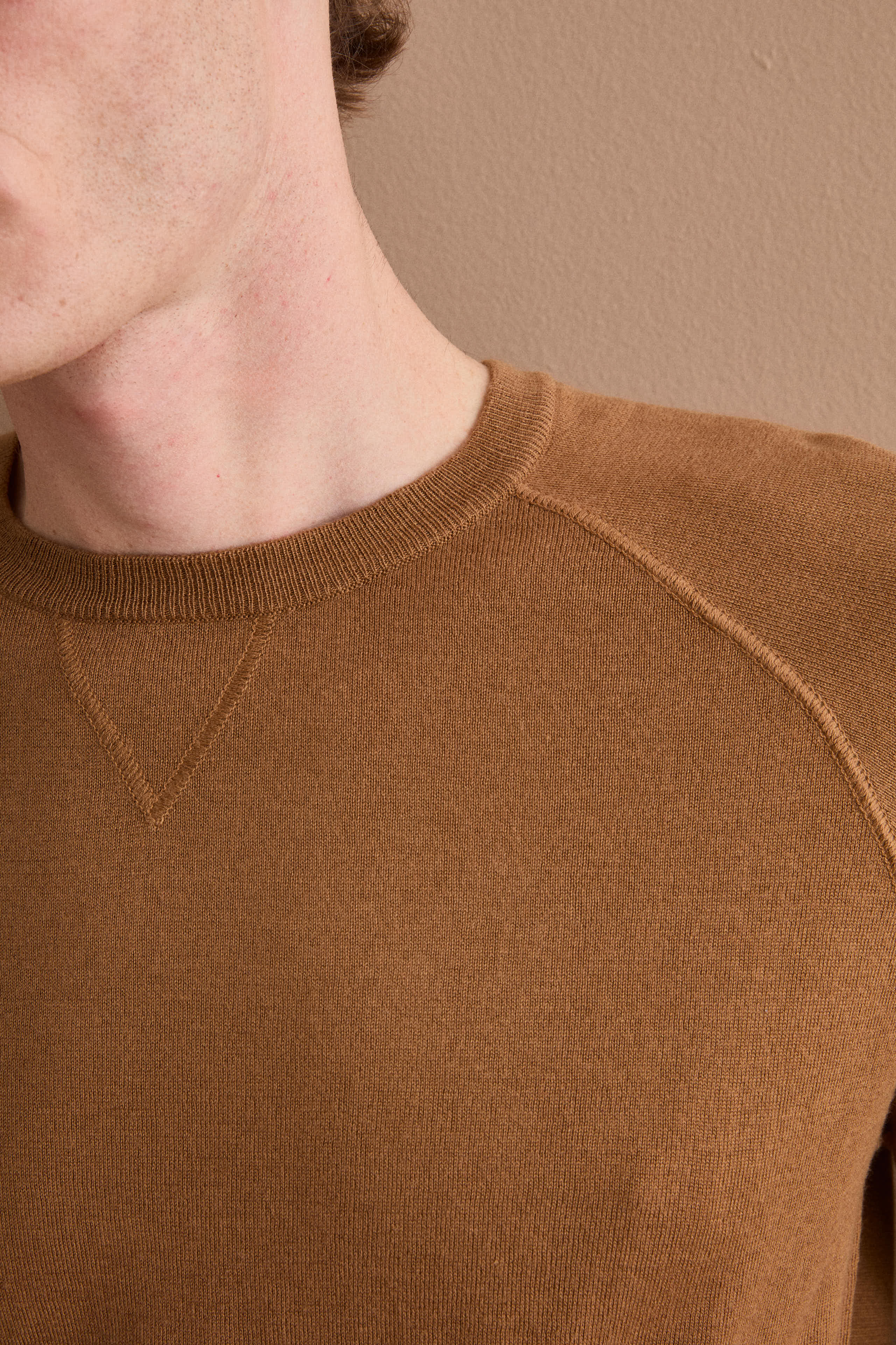 Girocollo Felpa in Seta e Cashmere - TABACCO