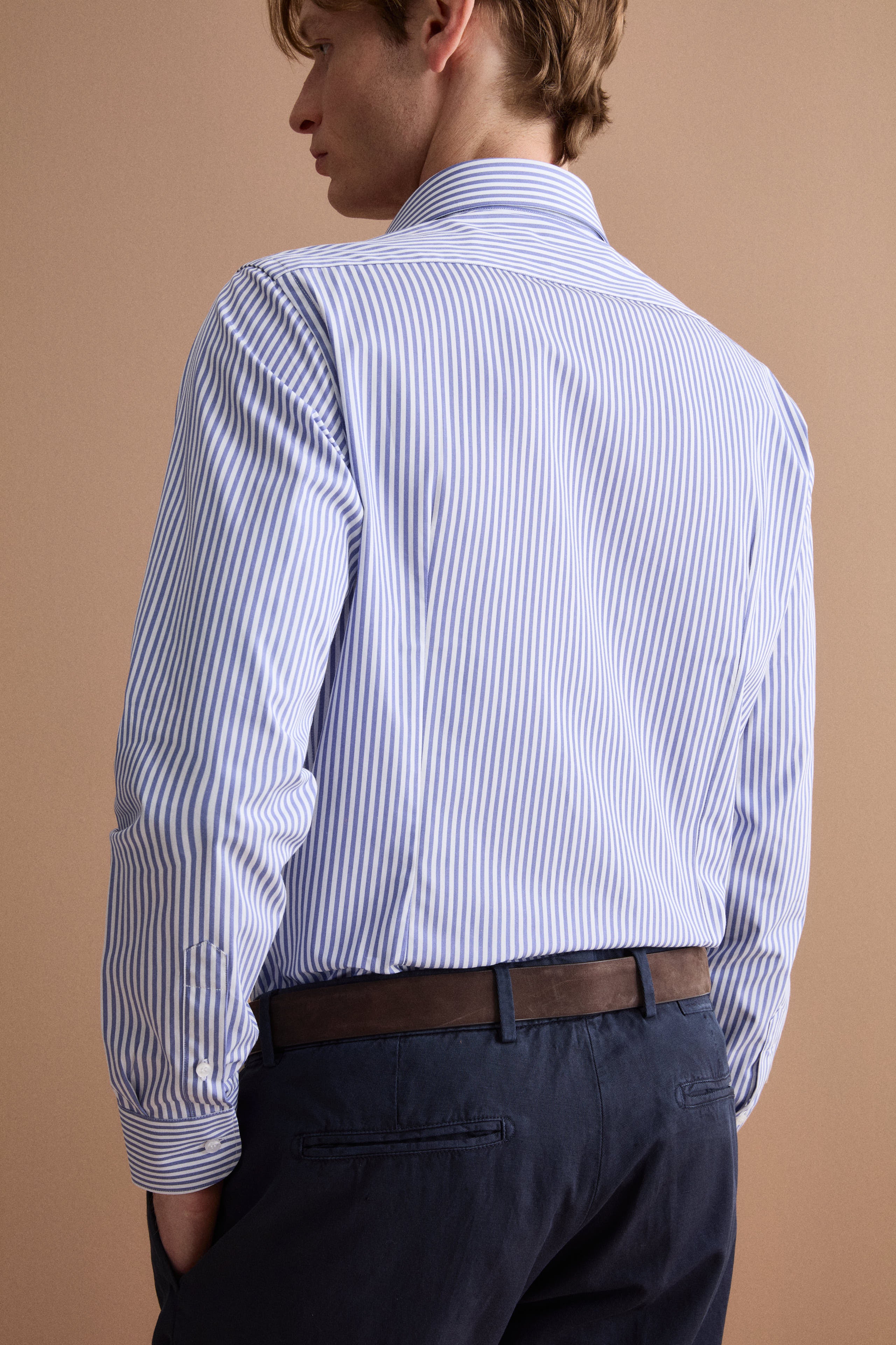 Camicia Slim Fit in Cotone con Collo Francese - RIGATO BLU