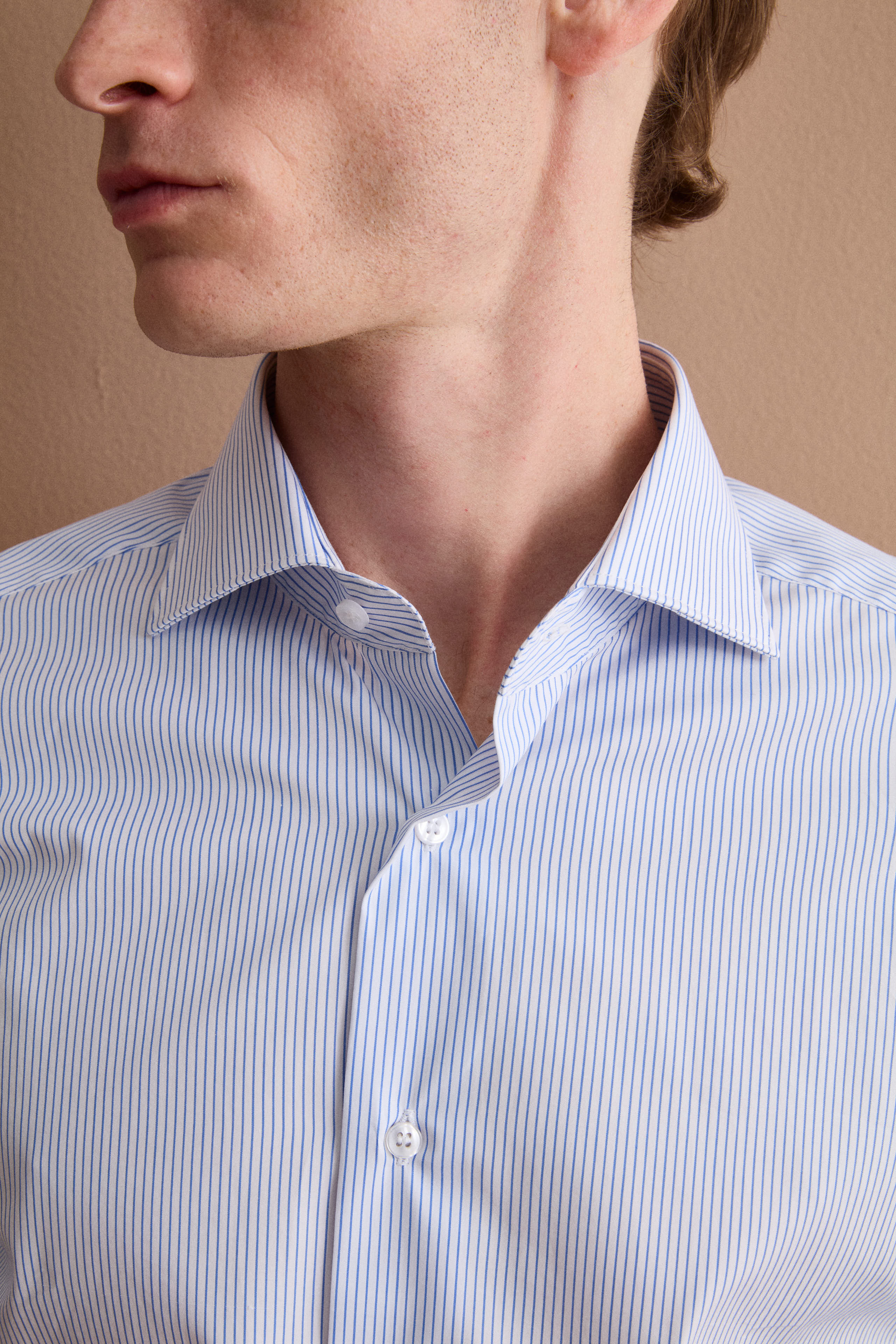 Camicia Slim Fit in Cotone Doppio Ritorto - BIANCO RIGATO