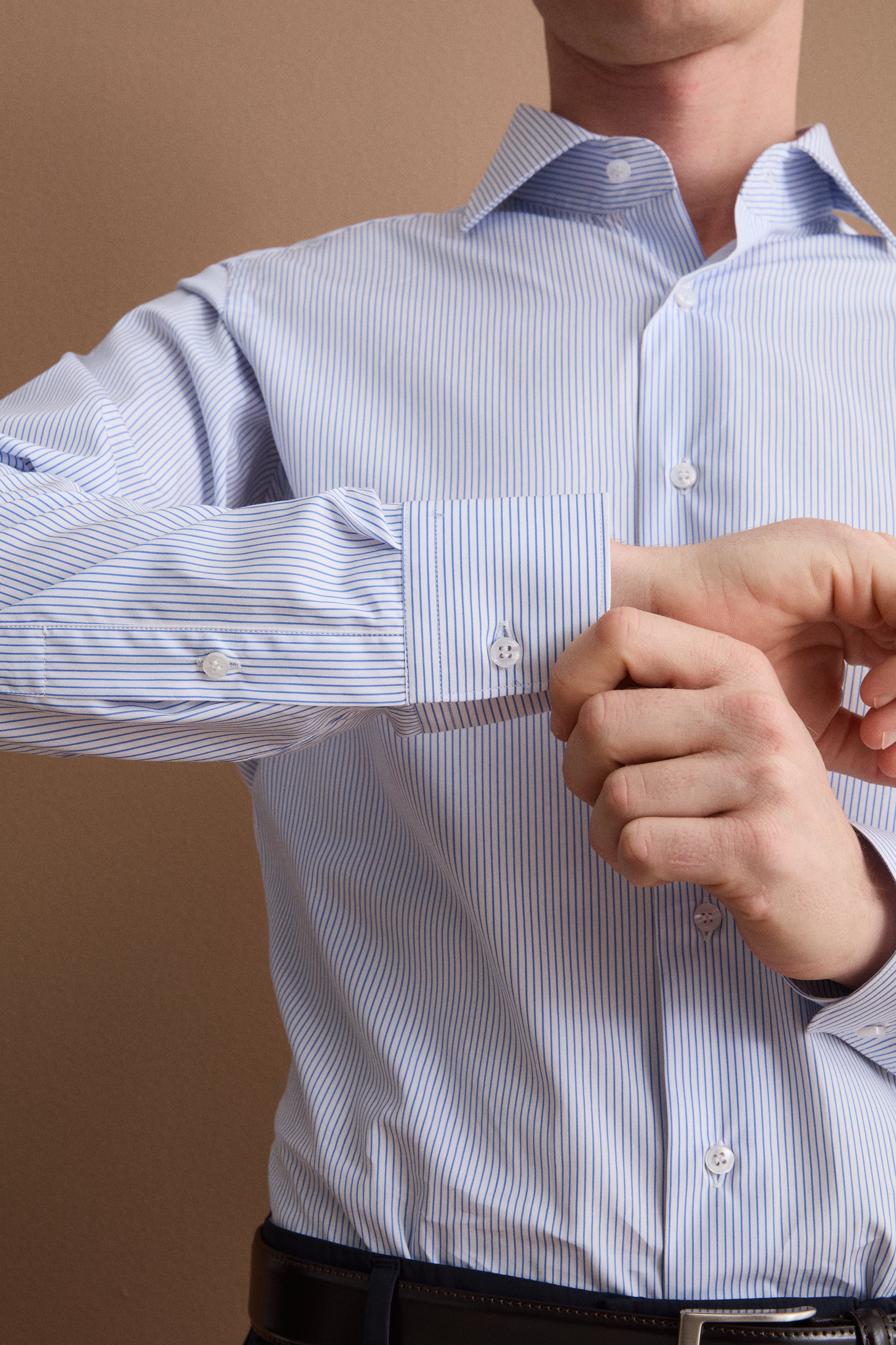 Camicia Slim Fit in Cotone Doppio Ritorto - BIANCO RIGATO