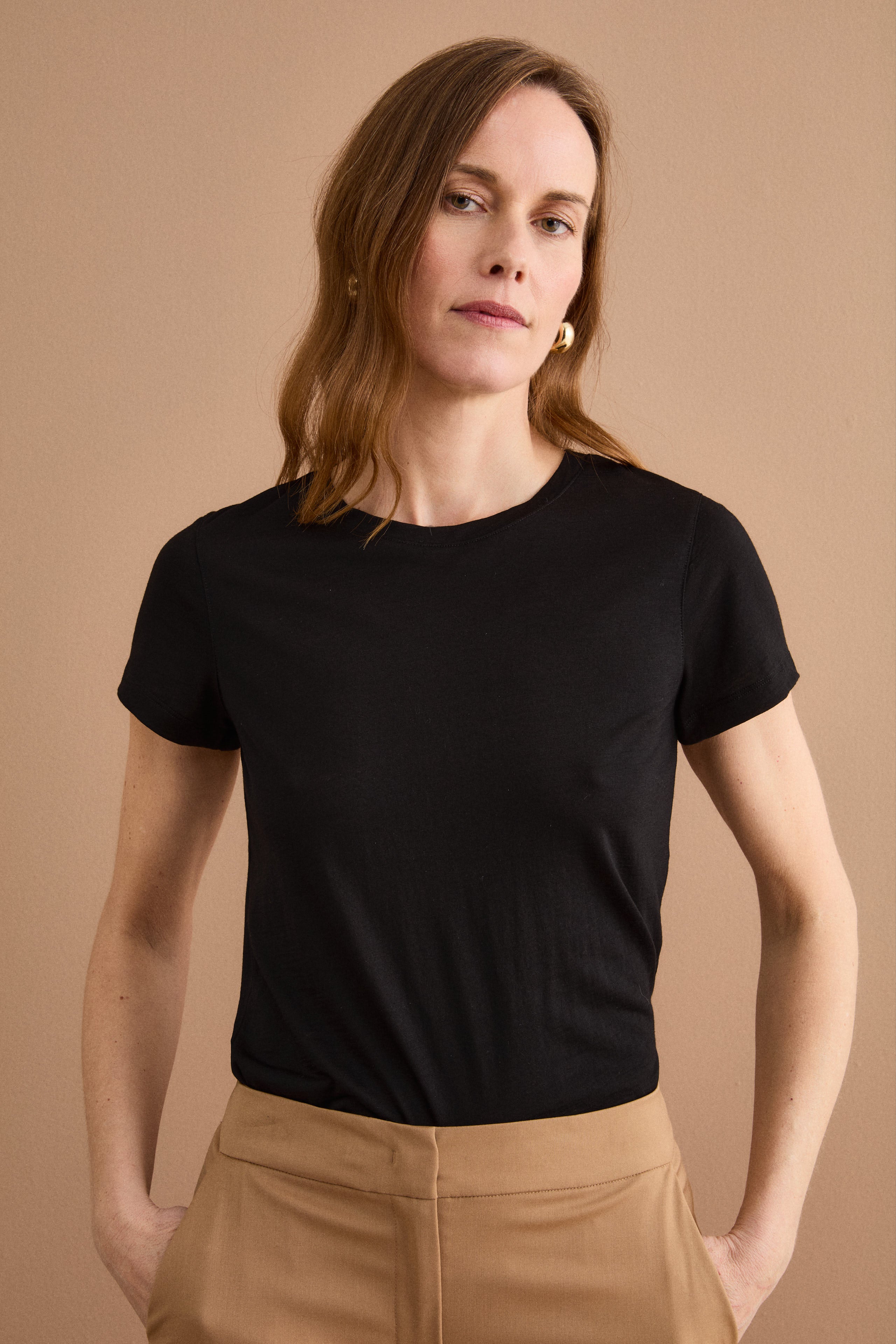 T-Shirt Girocollo in Lana Merino - NERO