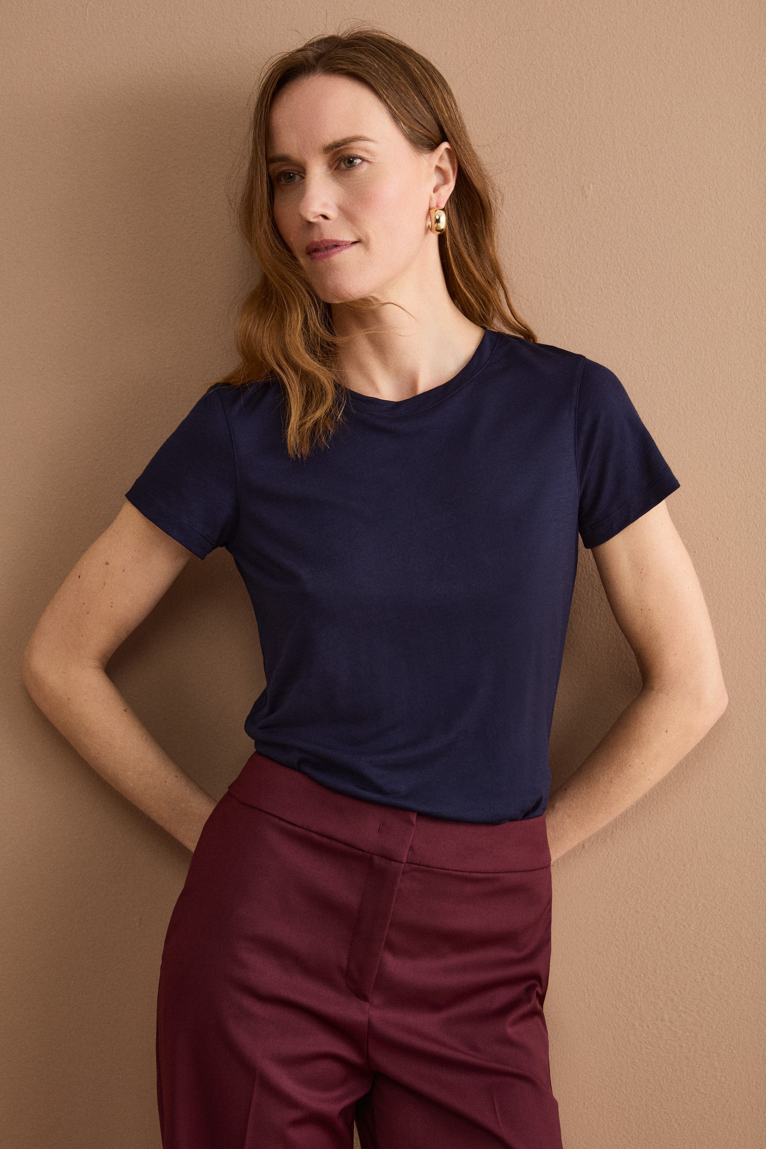 T-Shirt Girocollo in Lana Merino - BLU