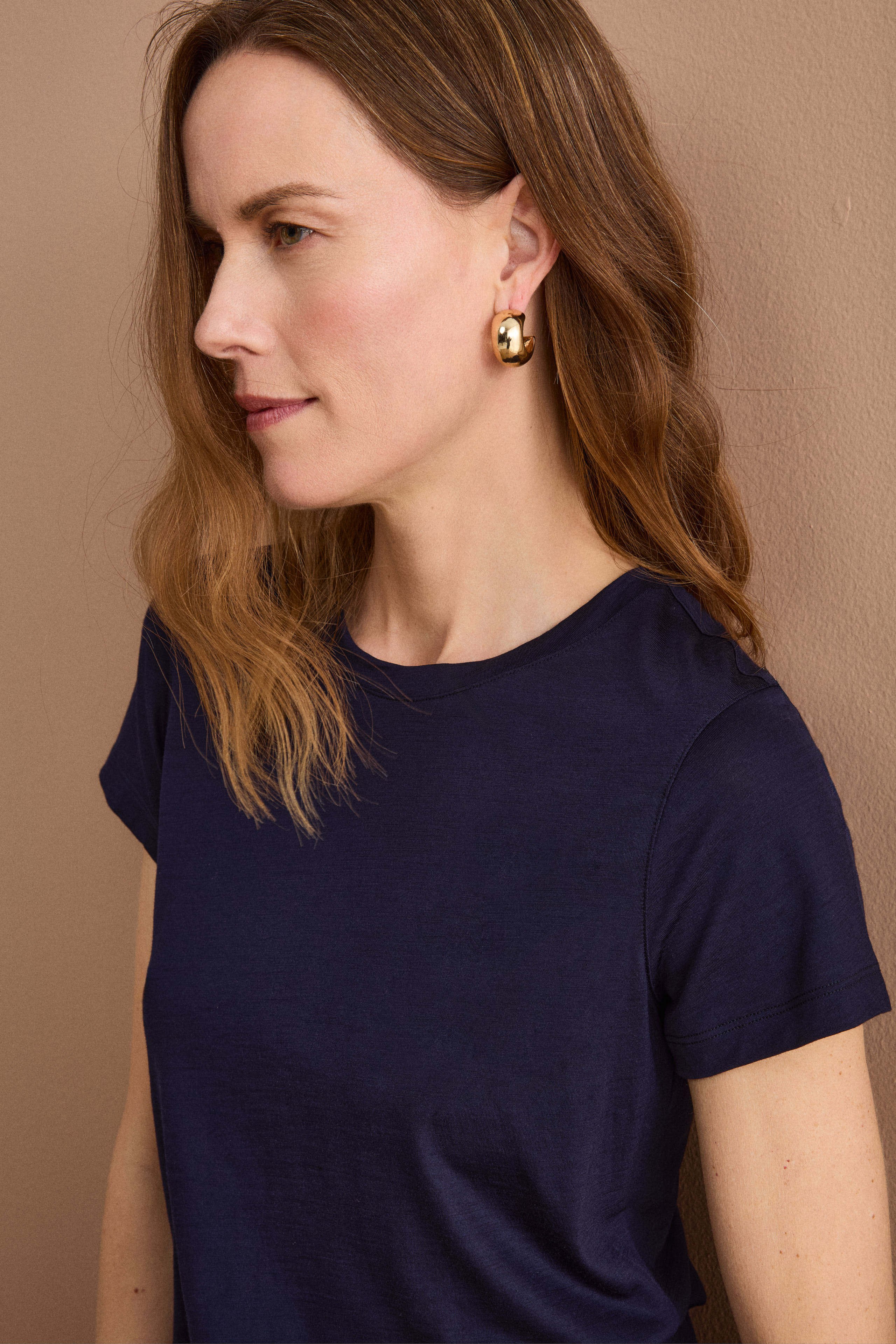 T-Shirt Girocollo in Lana Merino - BLU