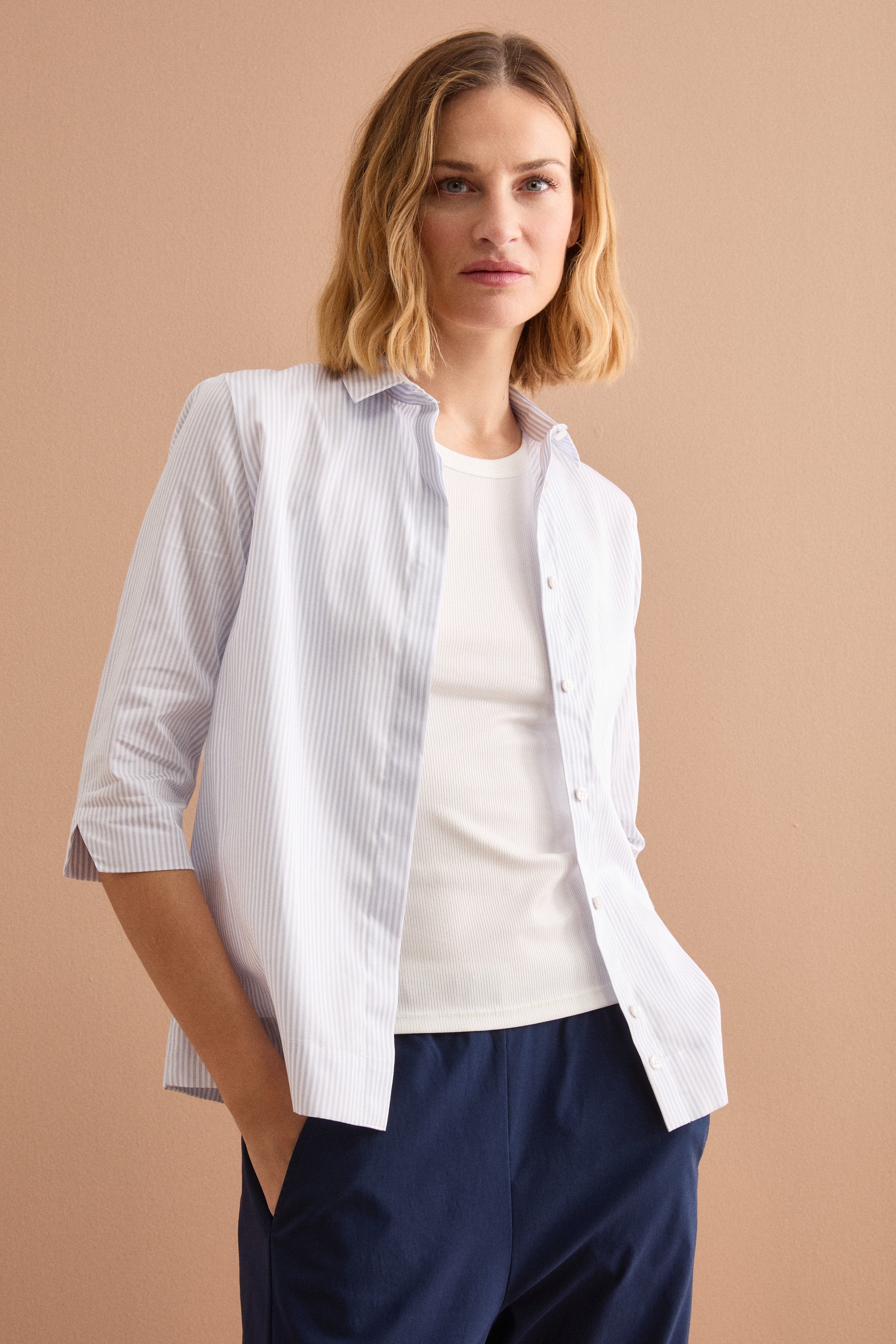 Camicia Boxy in cotone a Righe - GRIGIO RIGATO