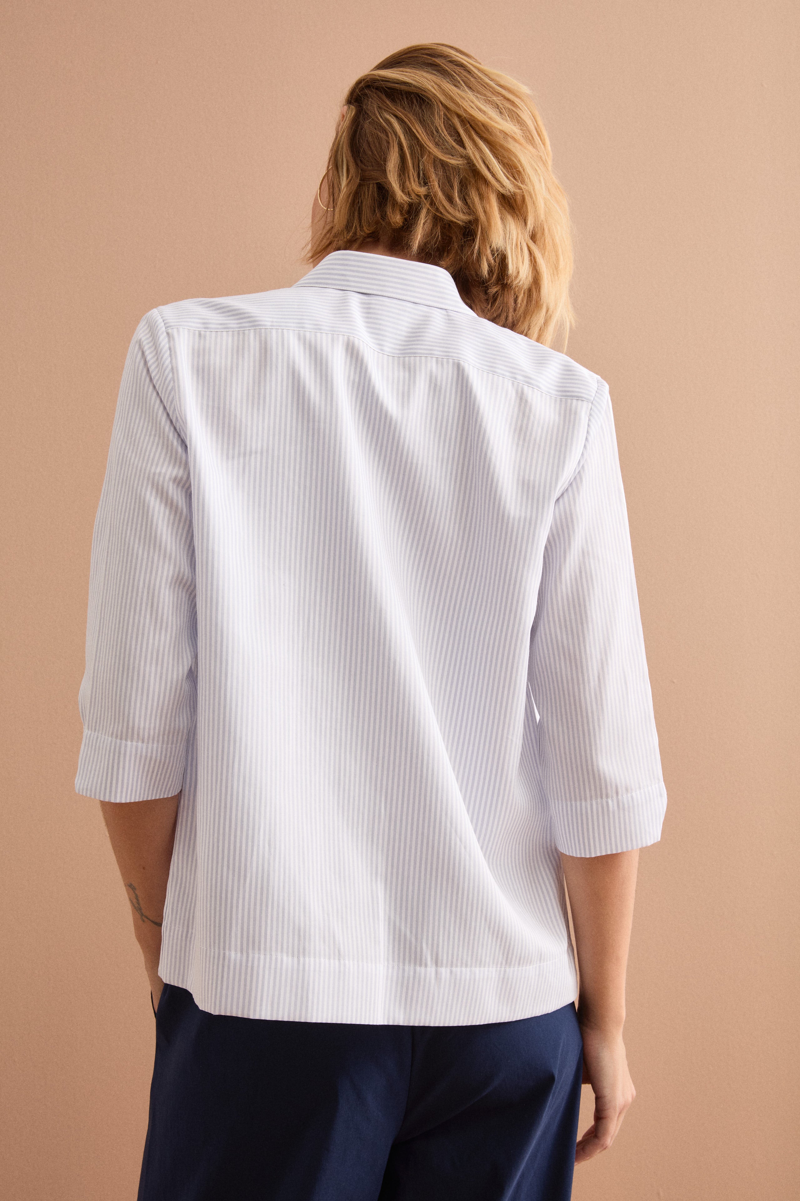 Camicia Boxy in cotone a Righe - GRIGIO RIGATO