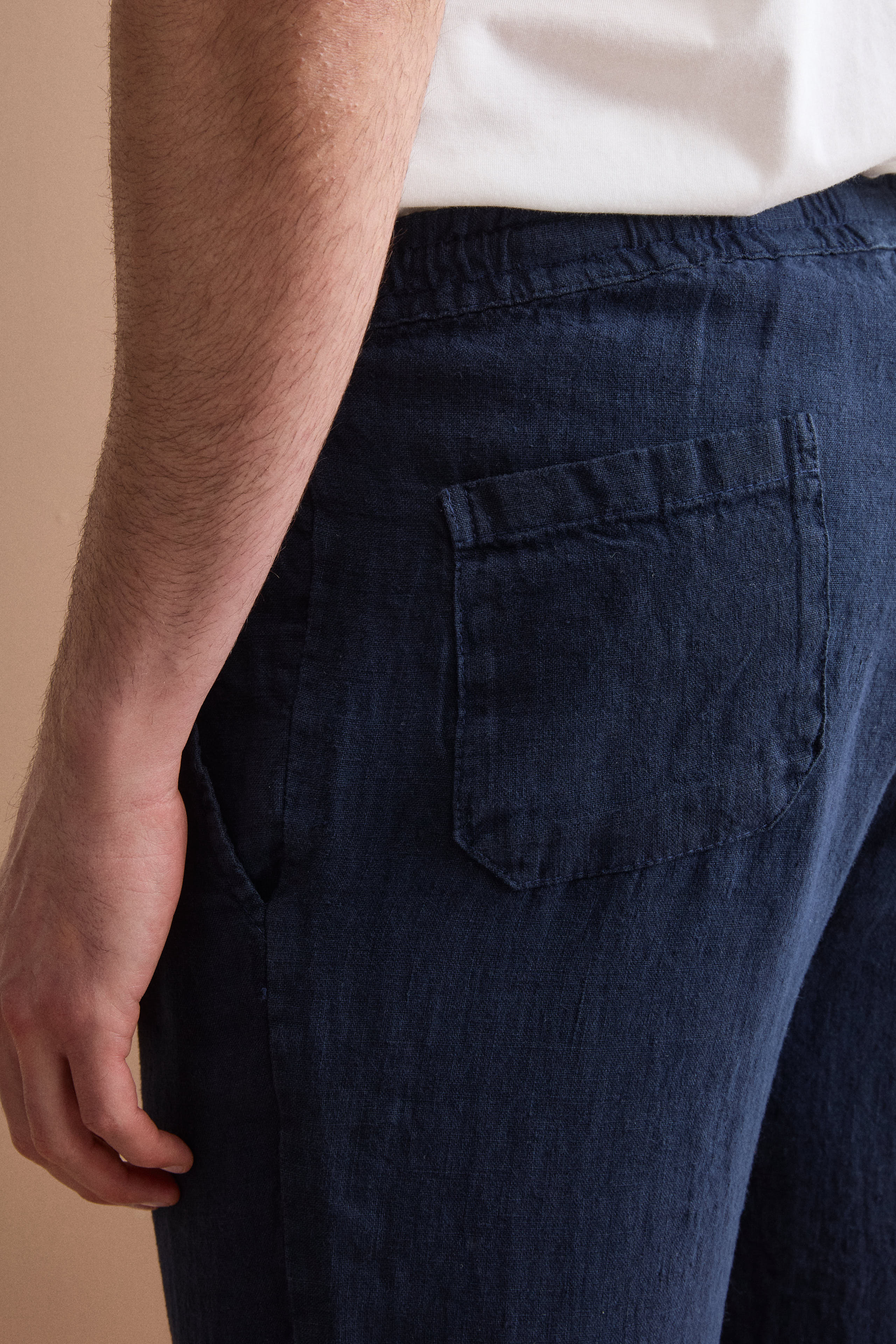 Pantalone Uomo in Lino con Coulisse ed Elastico - BLU