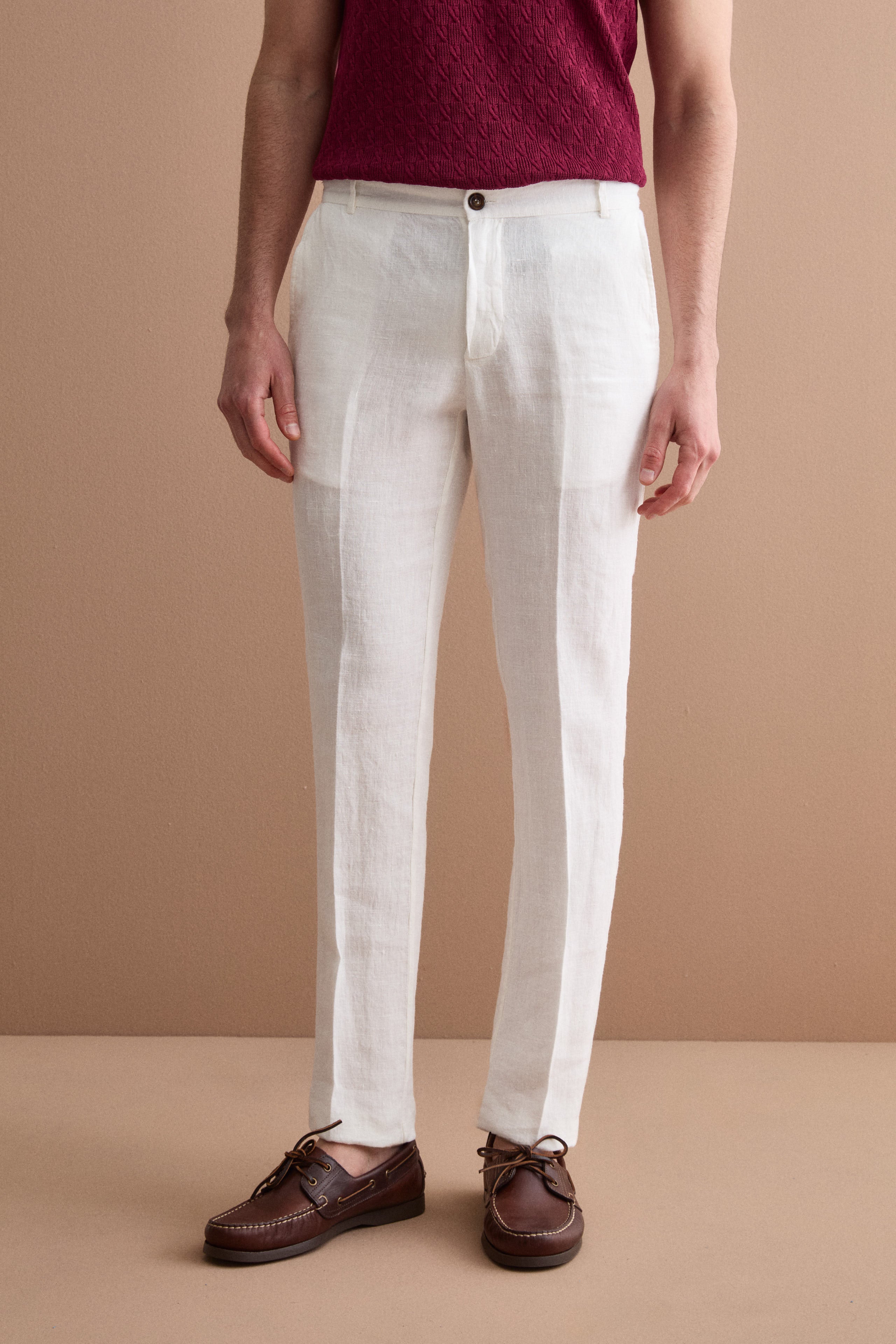 Pantalone in Lino a Sigaretta Regular Fit - PANNA