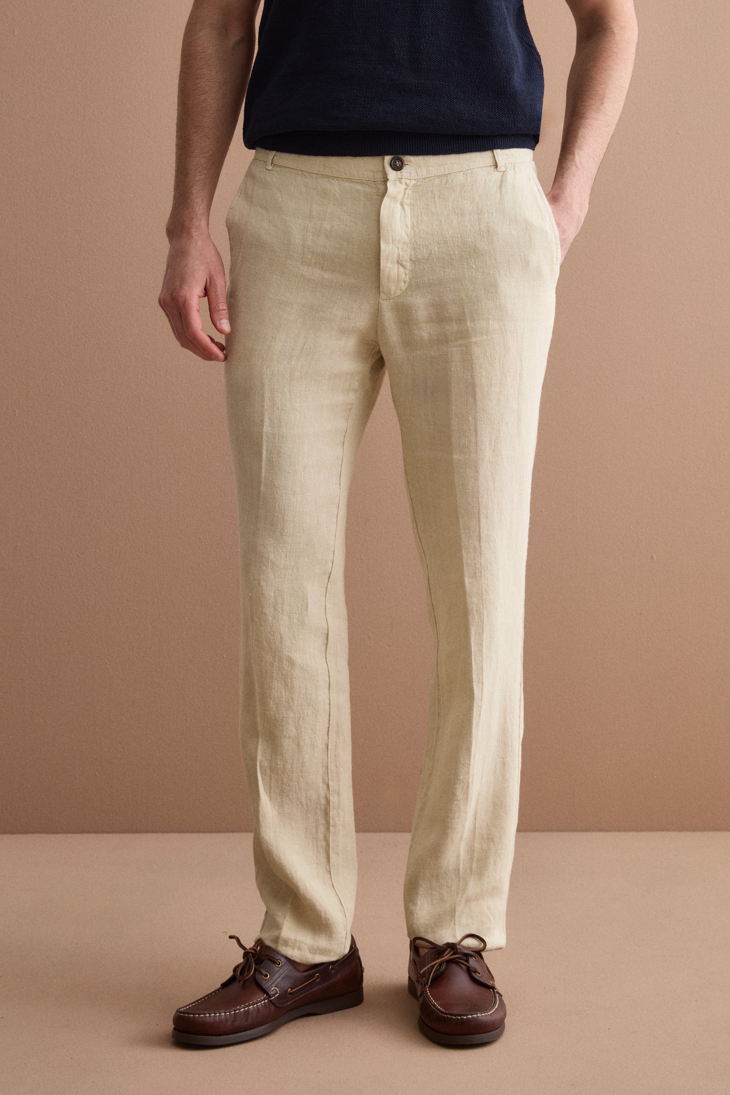 Pantalone in Lino a Sigaretta Regular Fit - SABBIA