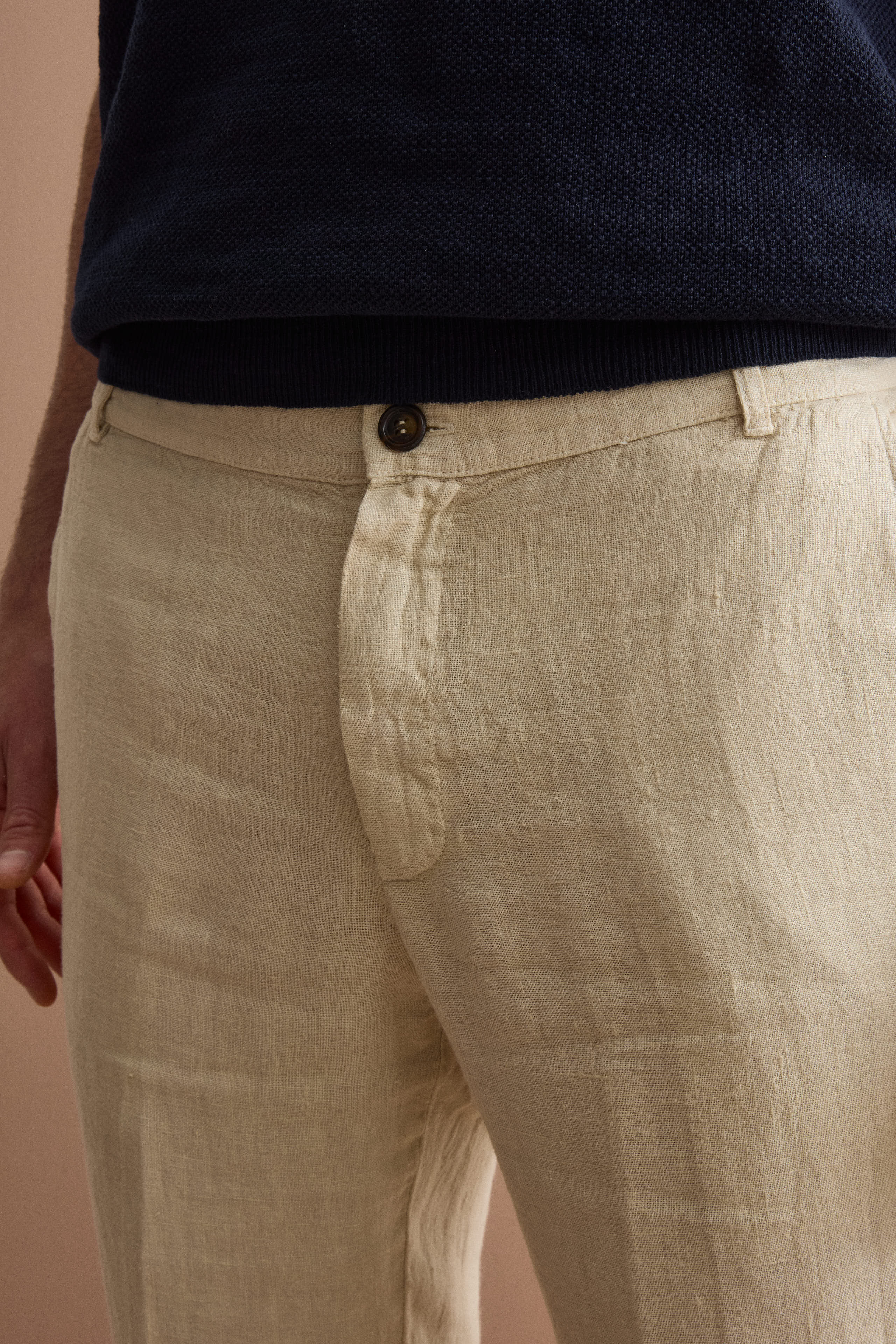 Pantalone in Lino a Sigaretta Regular Fit - SABBIA