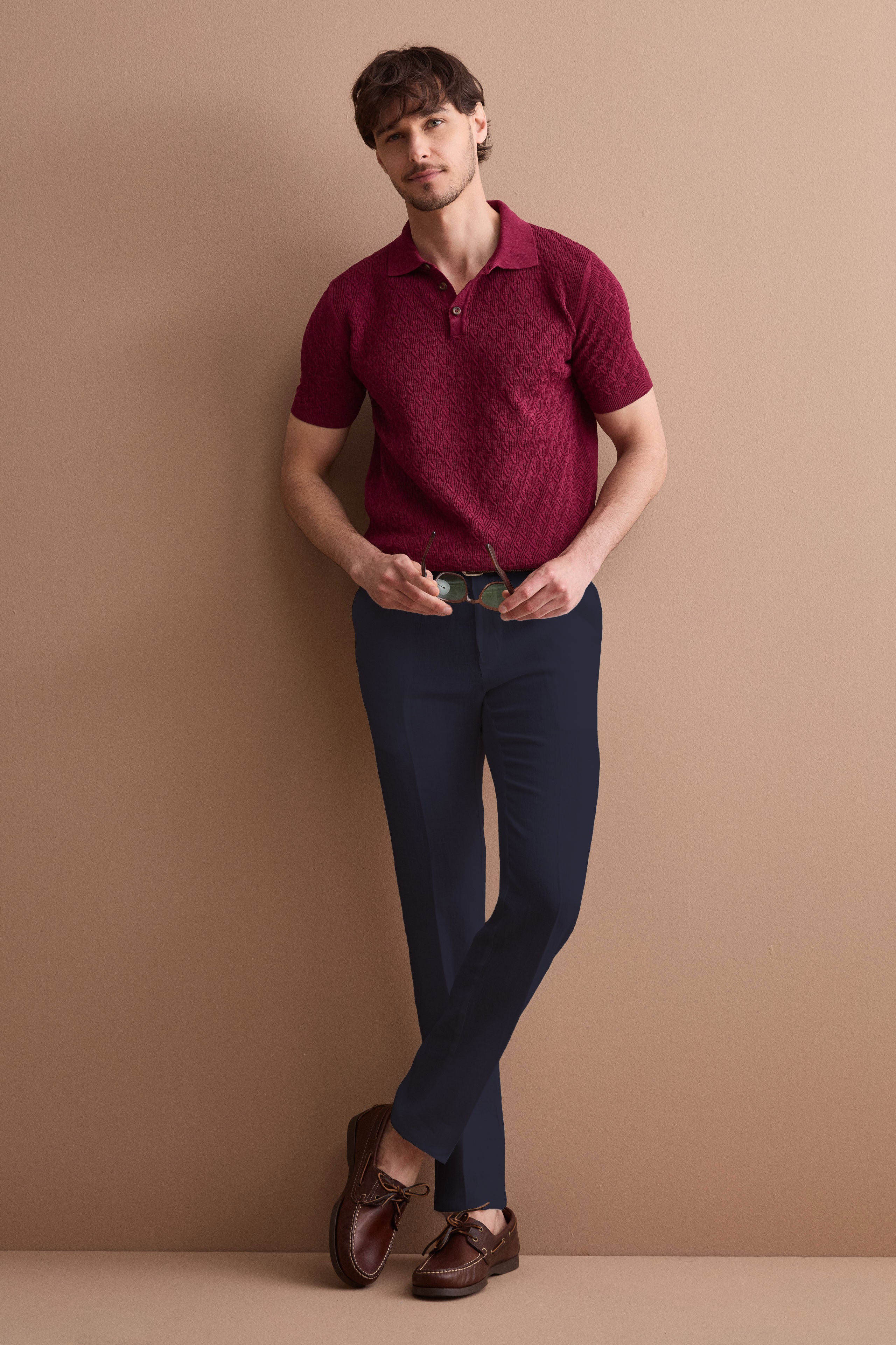 Pantalone in Lino a Sigaretta Regular Fit - BLU