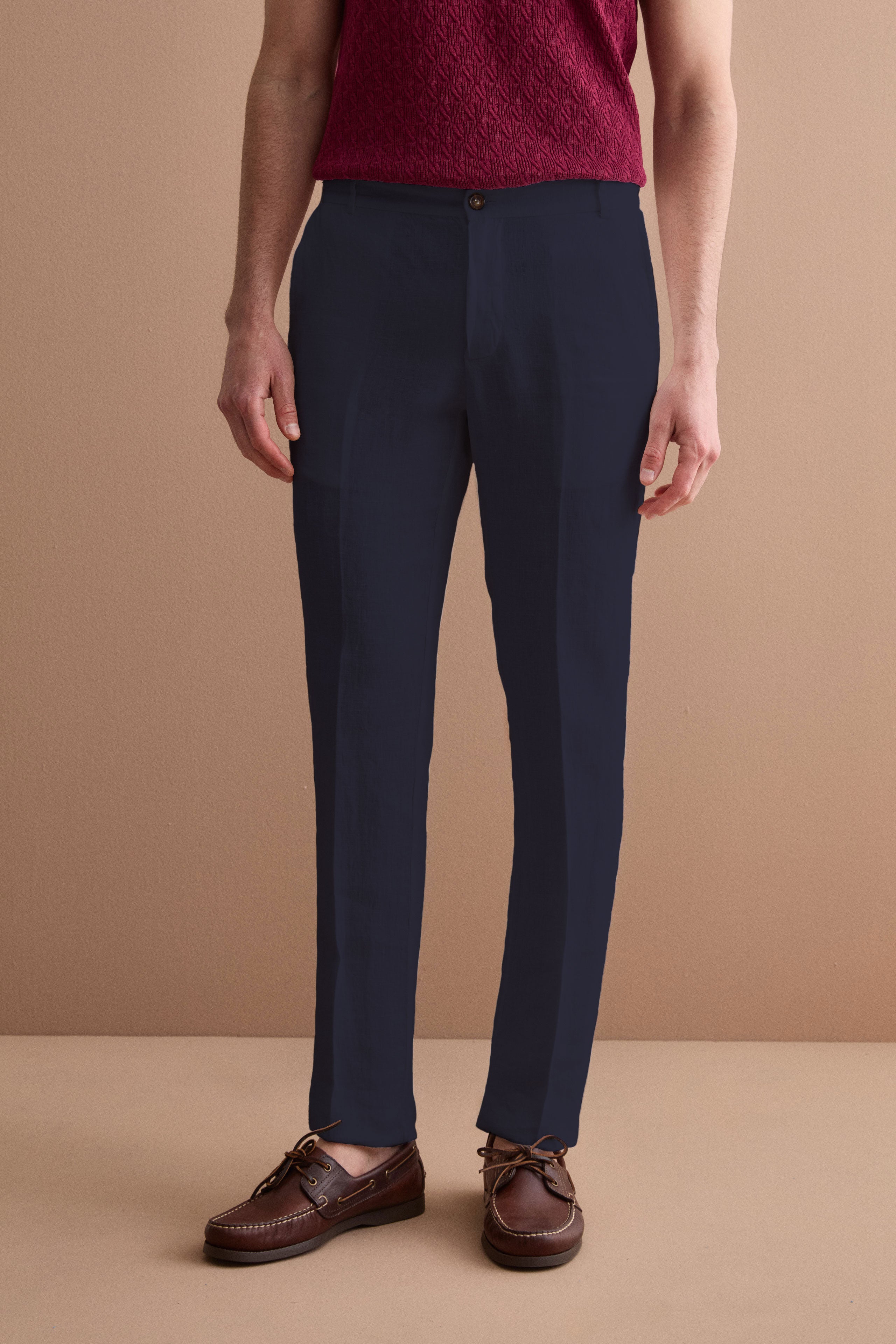 Pantalone in Lino a Sigaretta Regular Fit - BLU