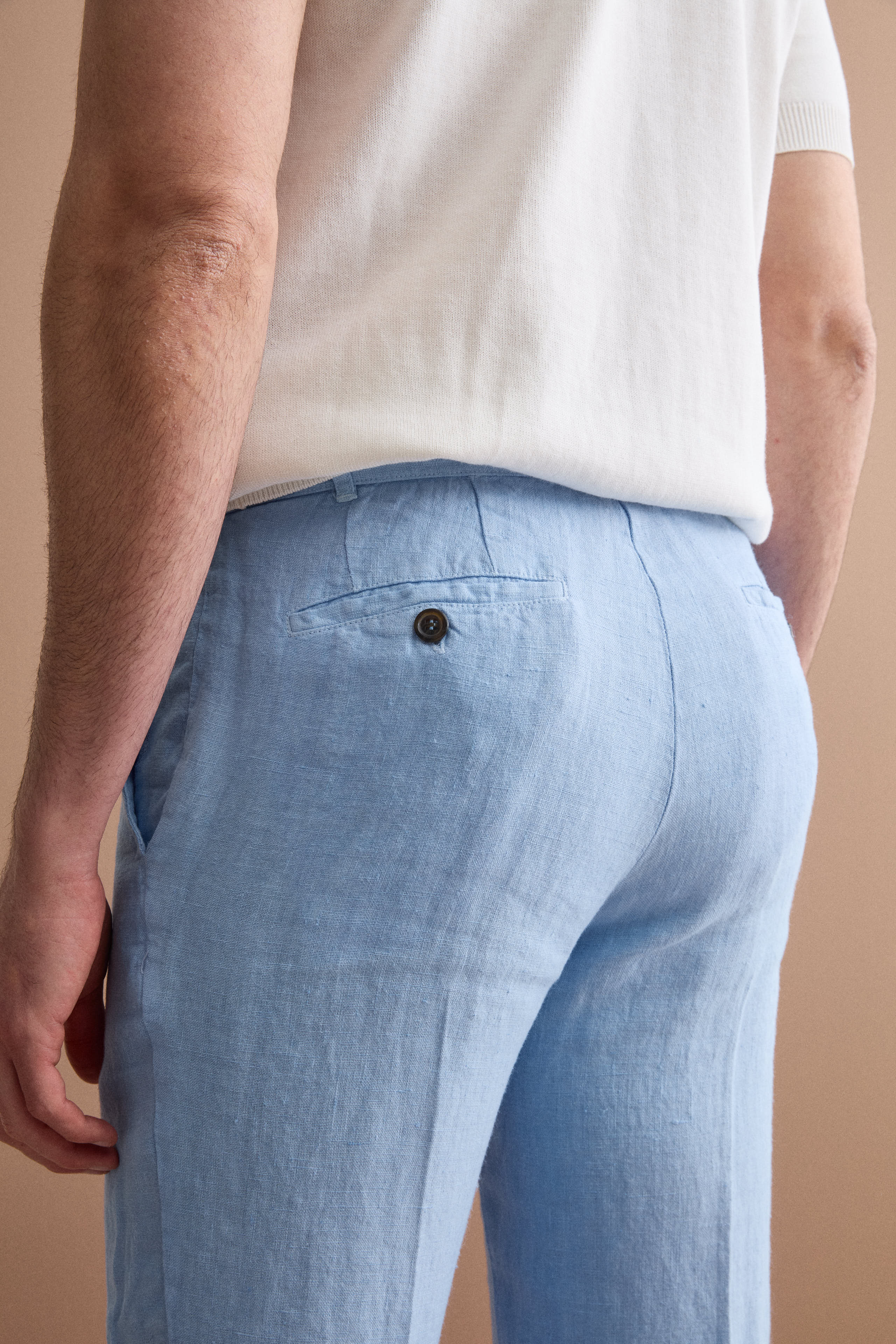 Pantalone in Lino a Sigaretta Regular Fit - AZZURRO