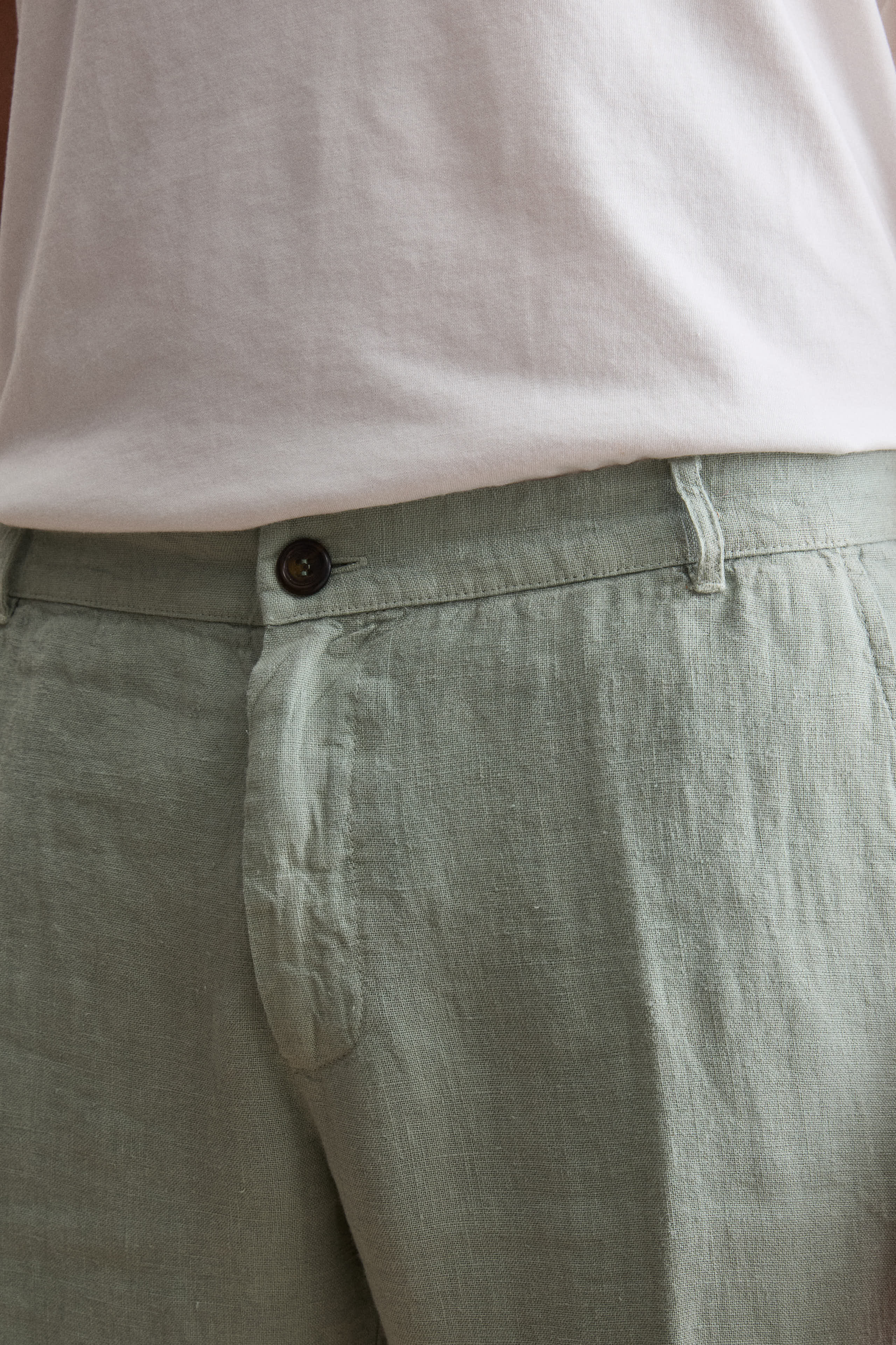 Pantalone in Lino a Sigaretta Regular Fit - VERDE
