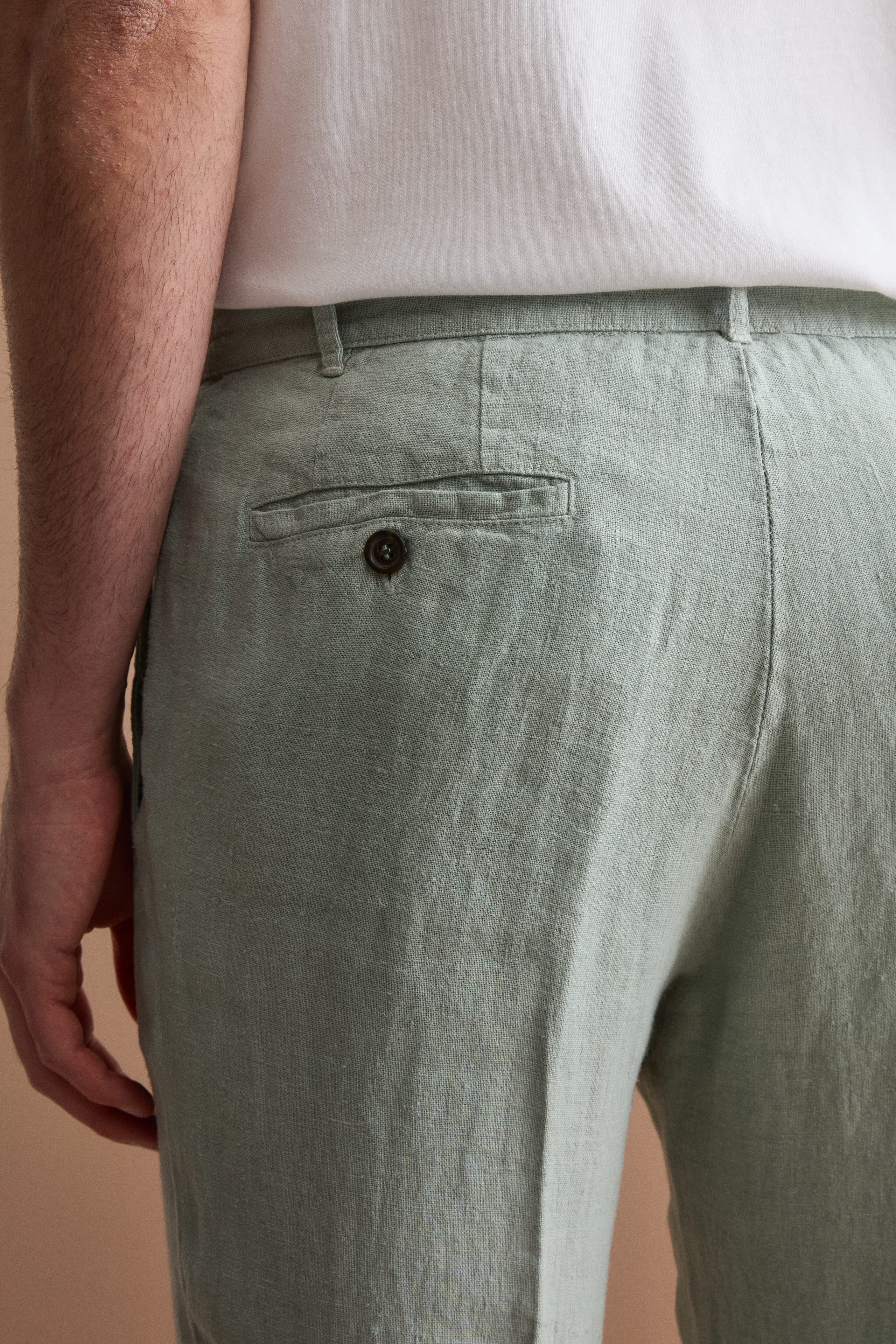 Pantalone in Lino a Sigaretta Regular Fit - VERDE
