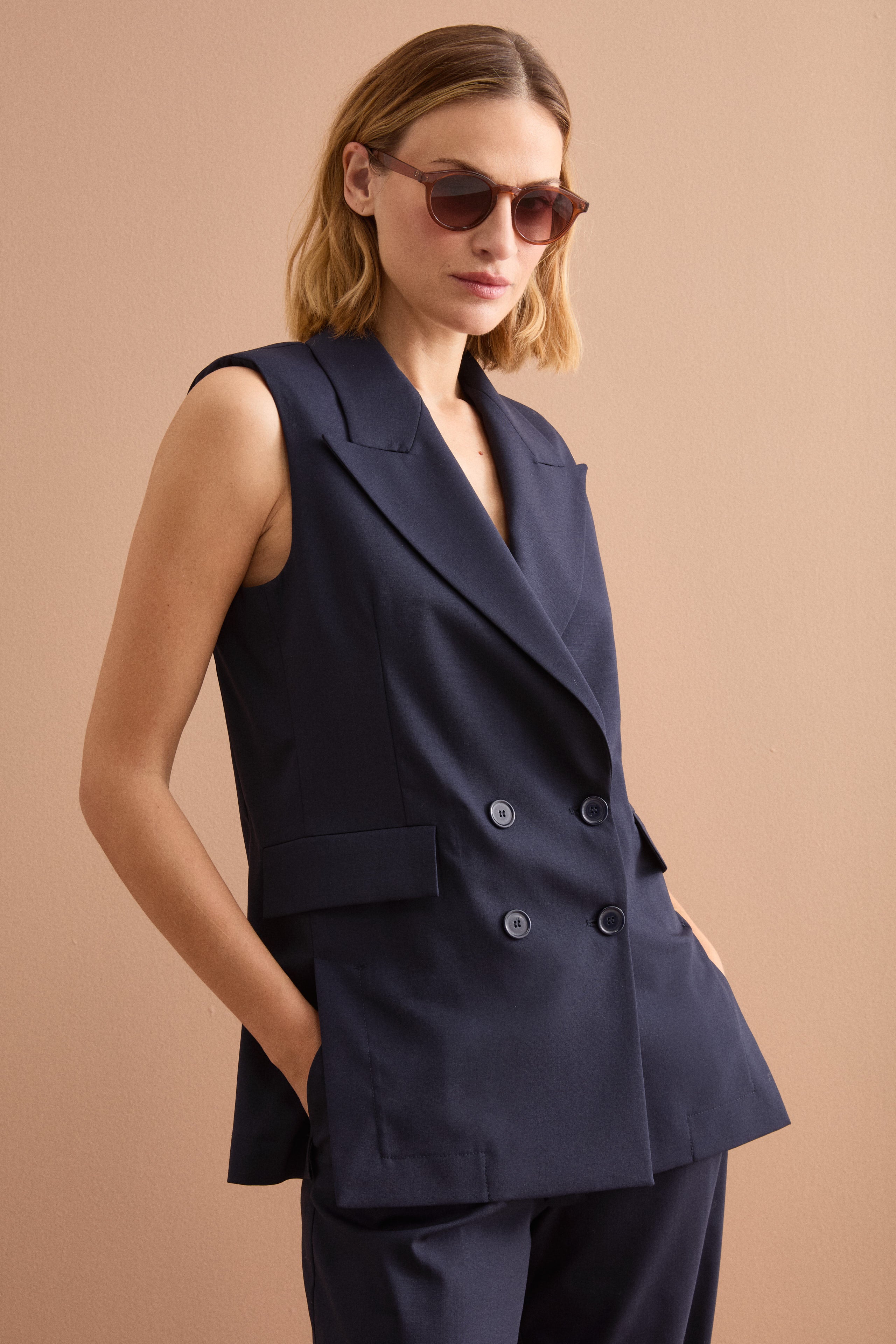 Gilet  Doppiopetto da Cerimonia in Lana Vergine - BLU