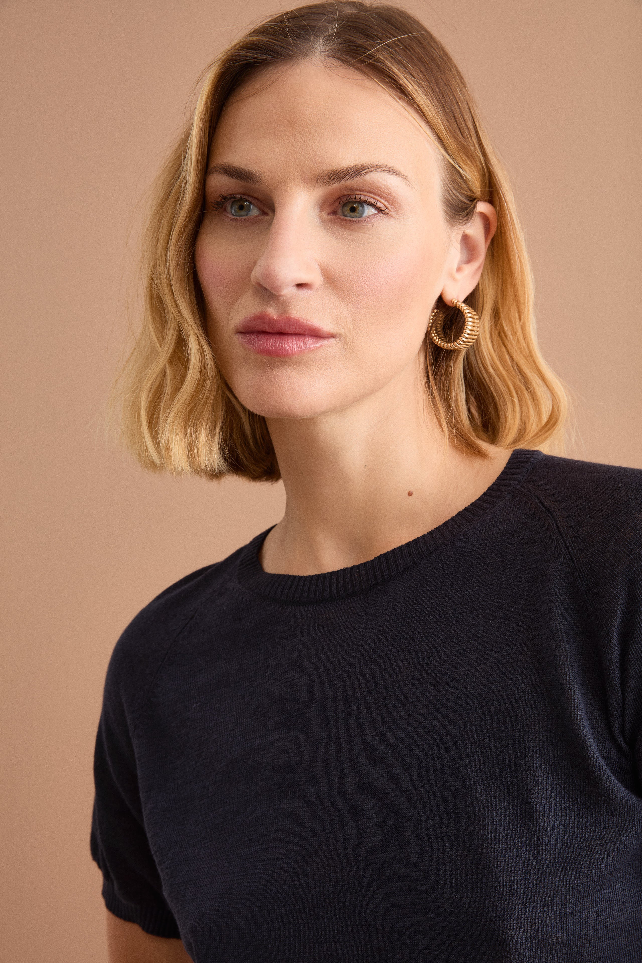 Maglia Cropped Boxy in Misto Lino - BLU