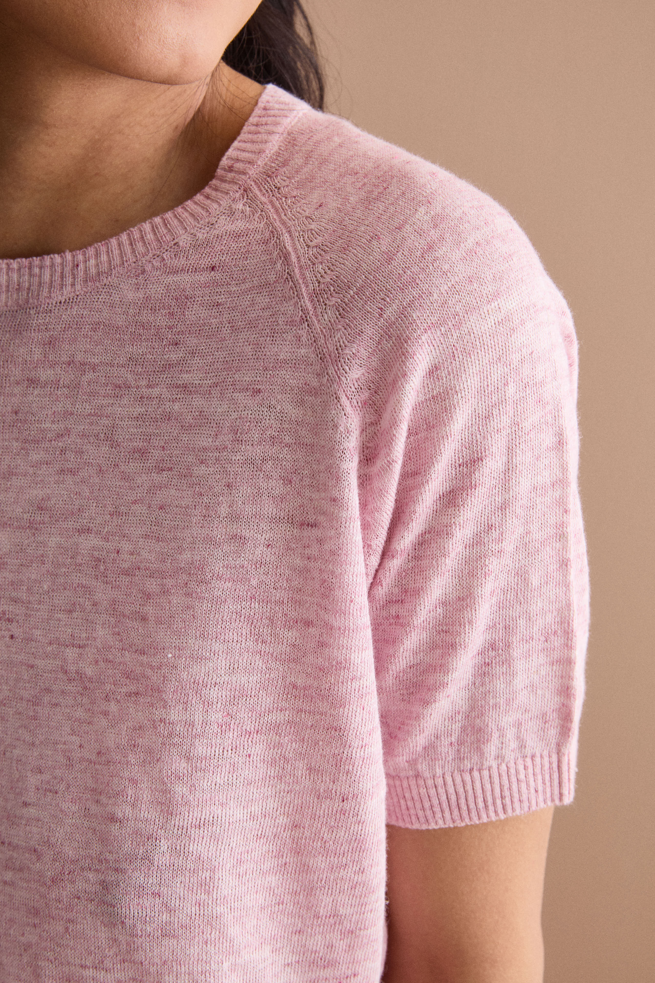 Maglia Cropped Boxy in Misto Lino - ROSA