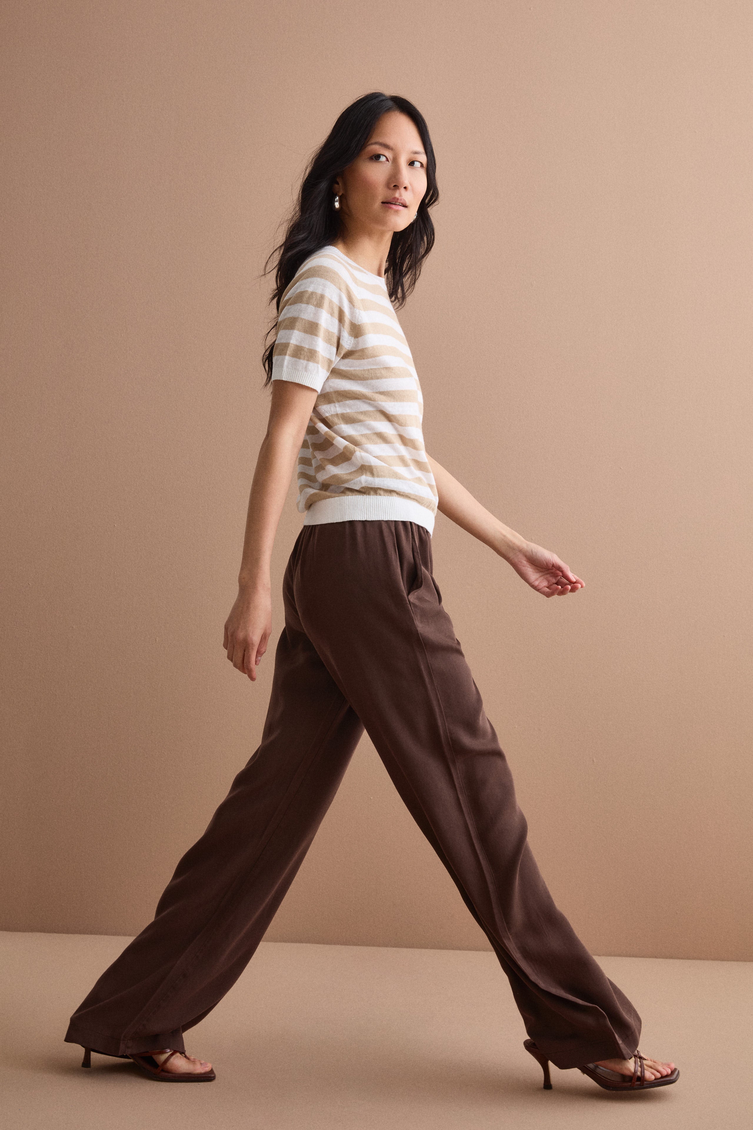 T-Shirt Cropped a Righe in Lino e Cotone - BIANCO/BEIGE