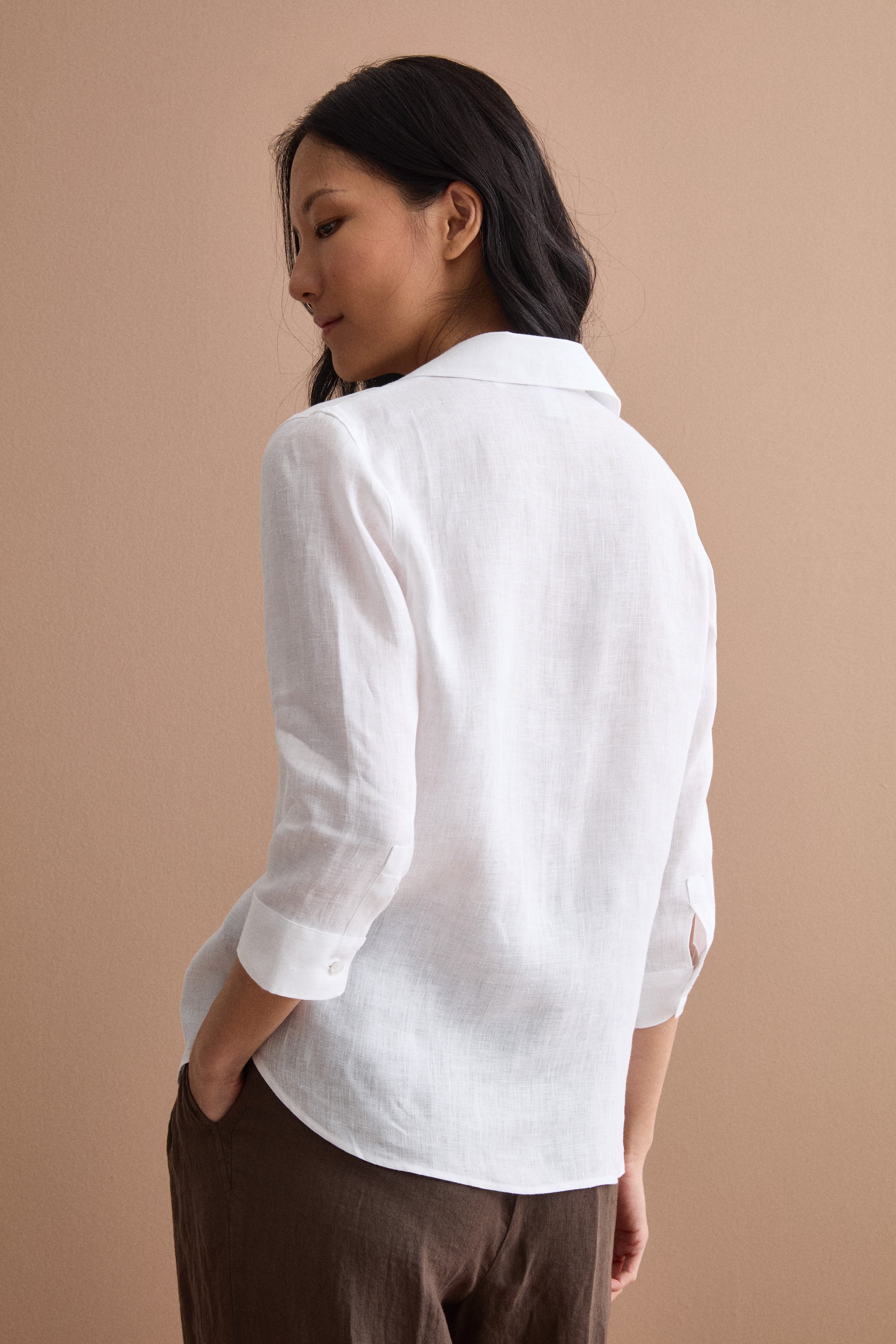 Camicia Over in Lino con Scollo Aperto - BIANCO