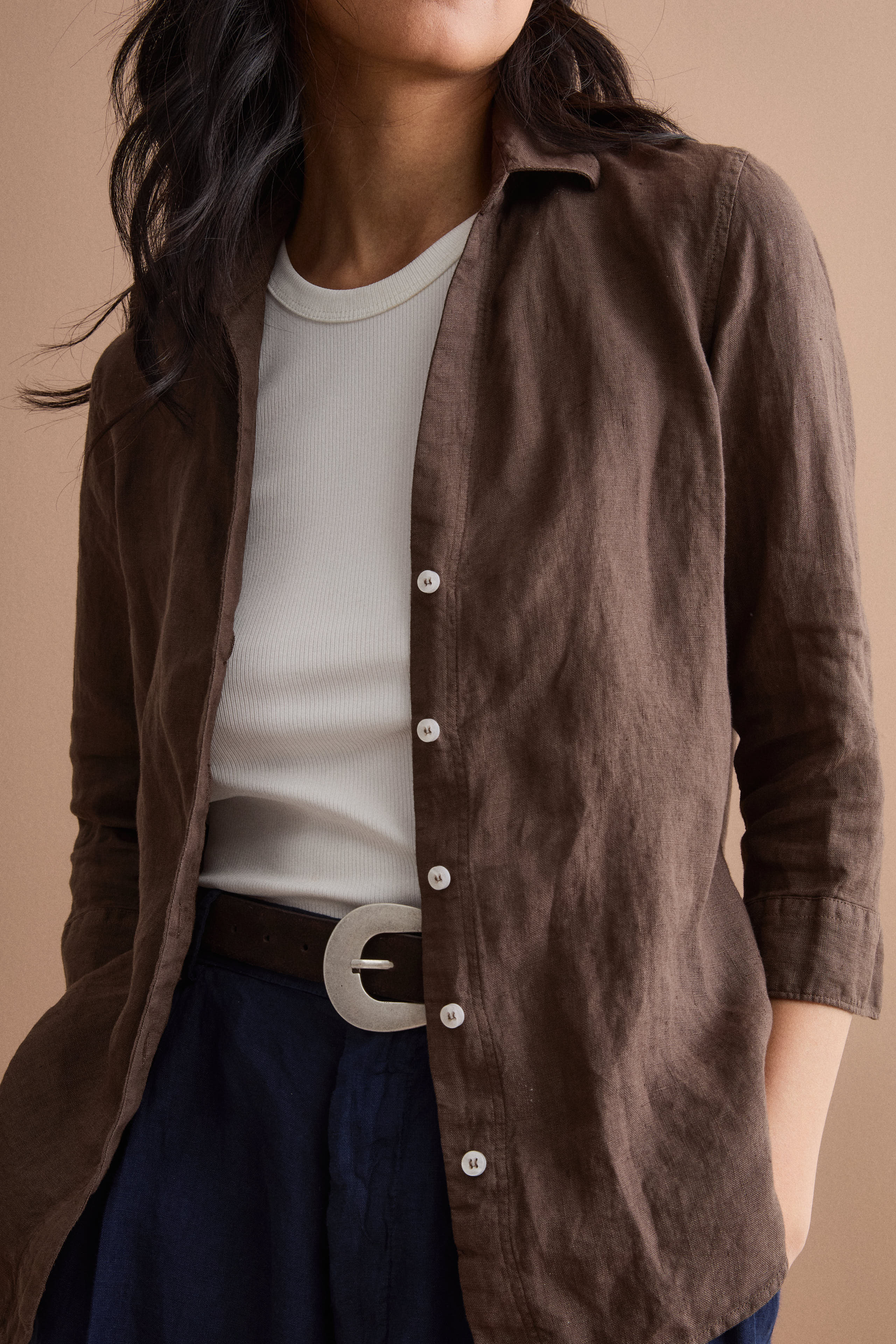 Camicia Over in Lino con Scollo Aperto - T.MORO