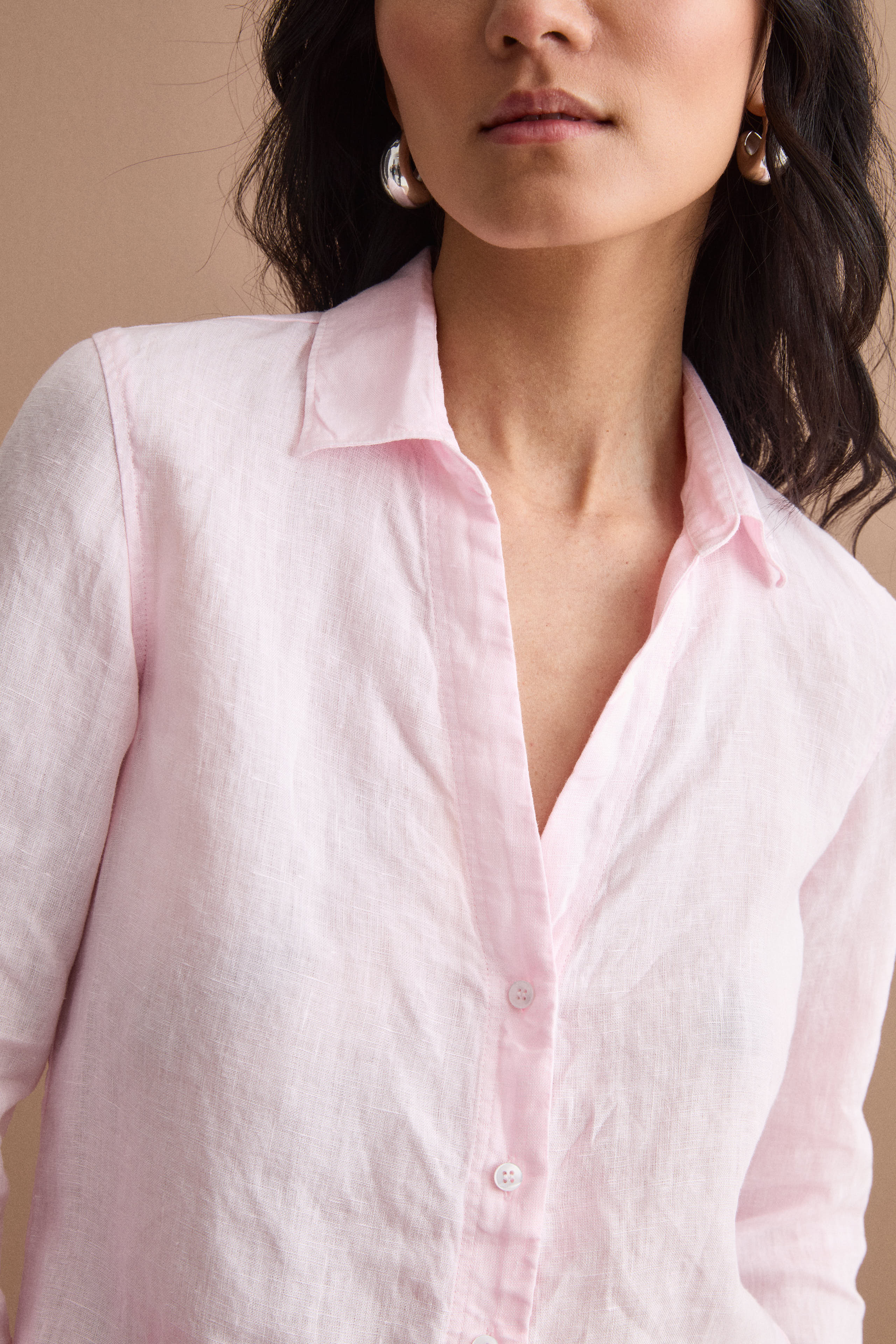 Camicia Over in Lino con Scollo Aperto - ROSA