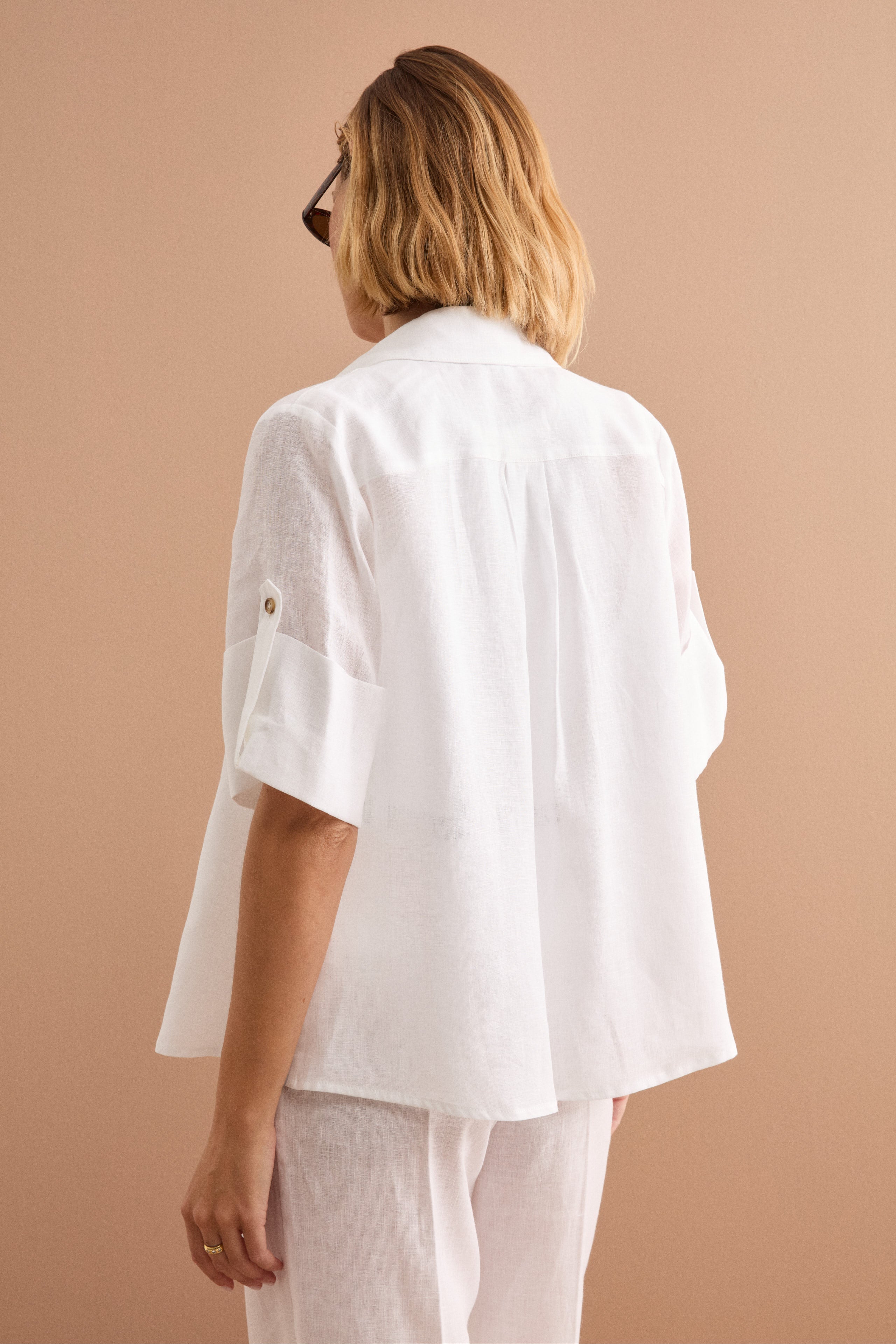 Camicia Over Cropped in Lino - BIANCO