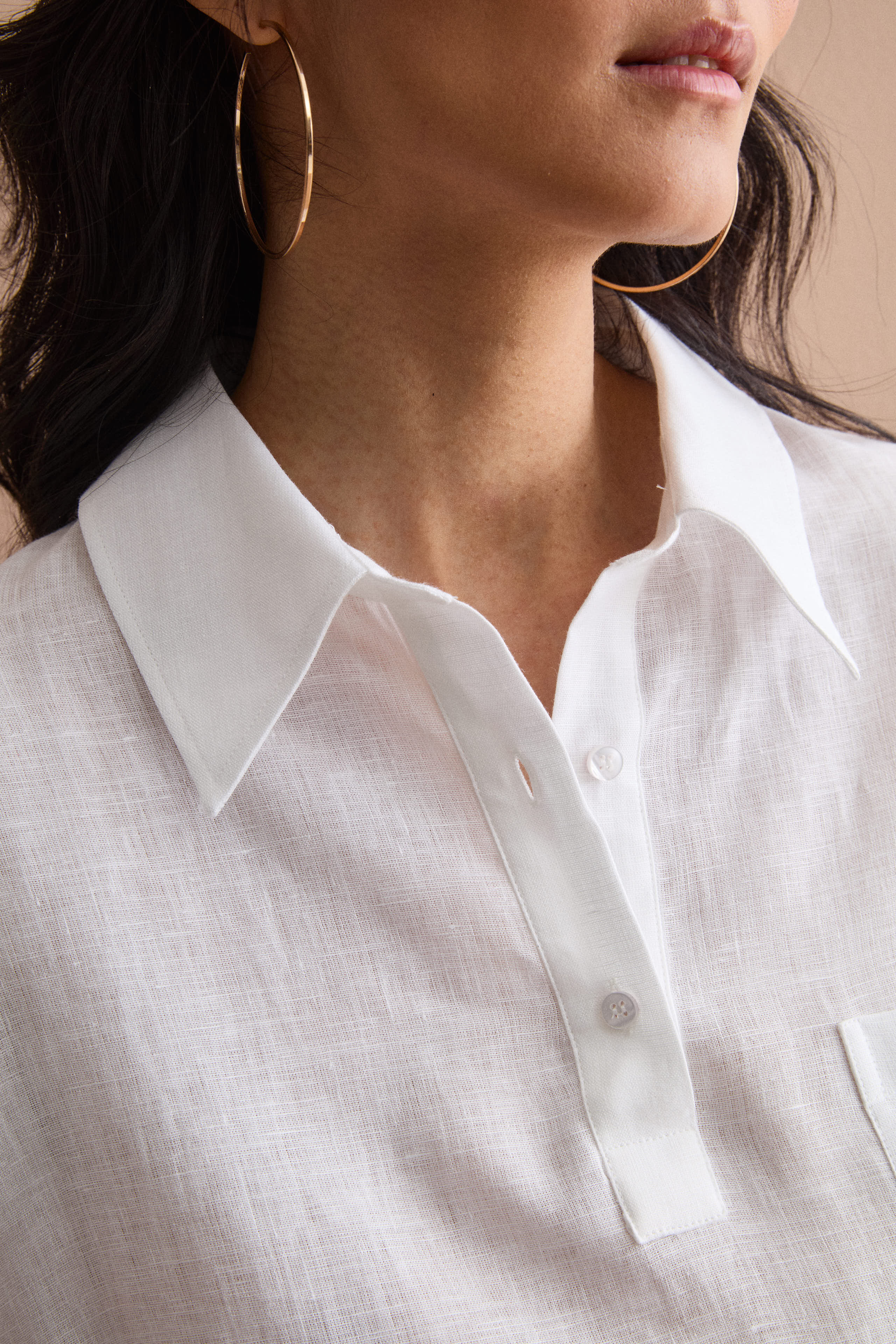 Camicia Polo Over in Lino con Taschino - BIANCO