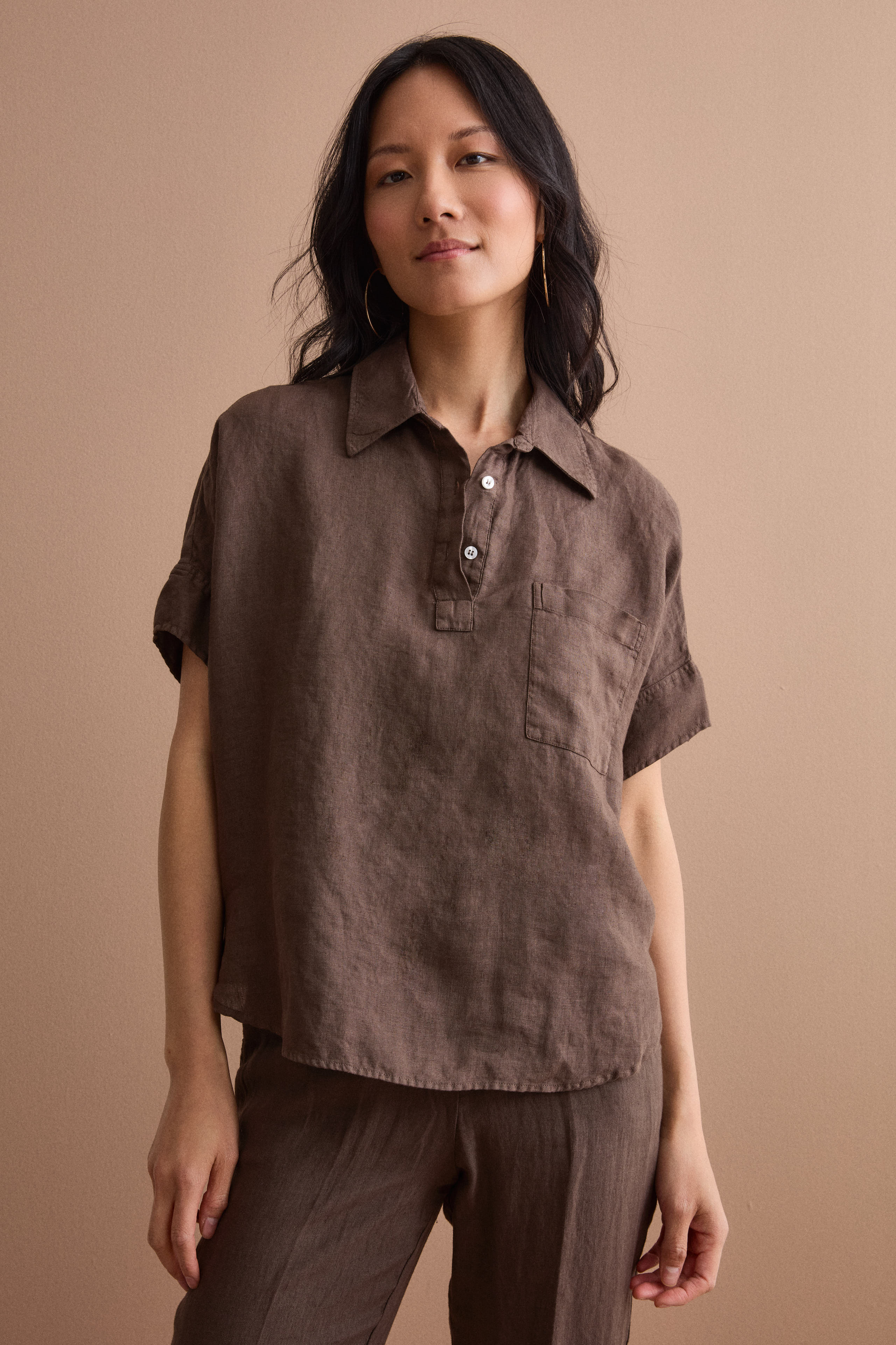 Camicia Polo Over in Lino con Taschino - T.MORO
