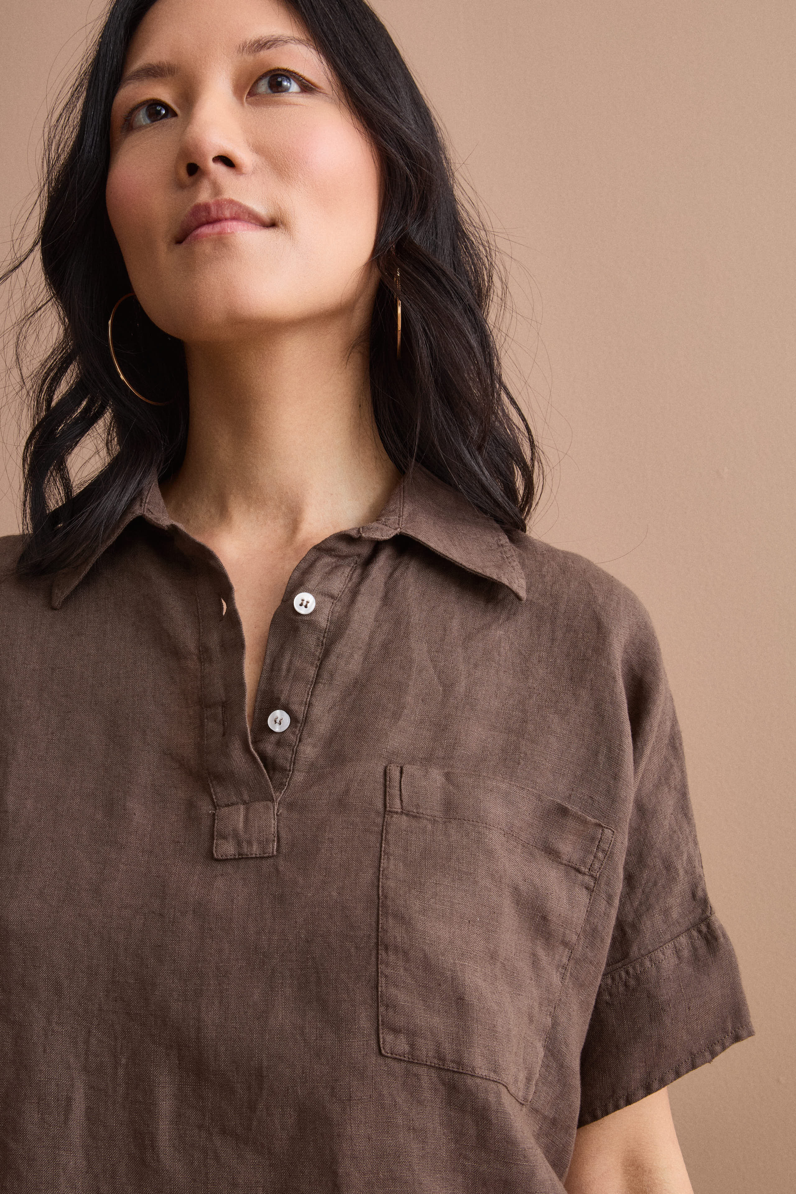 Camicia Polo Over in Lino con Taschino - T.MORO
