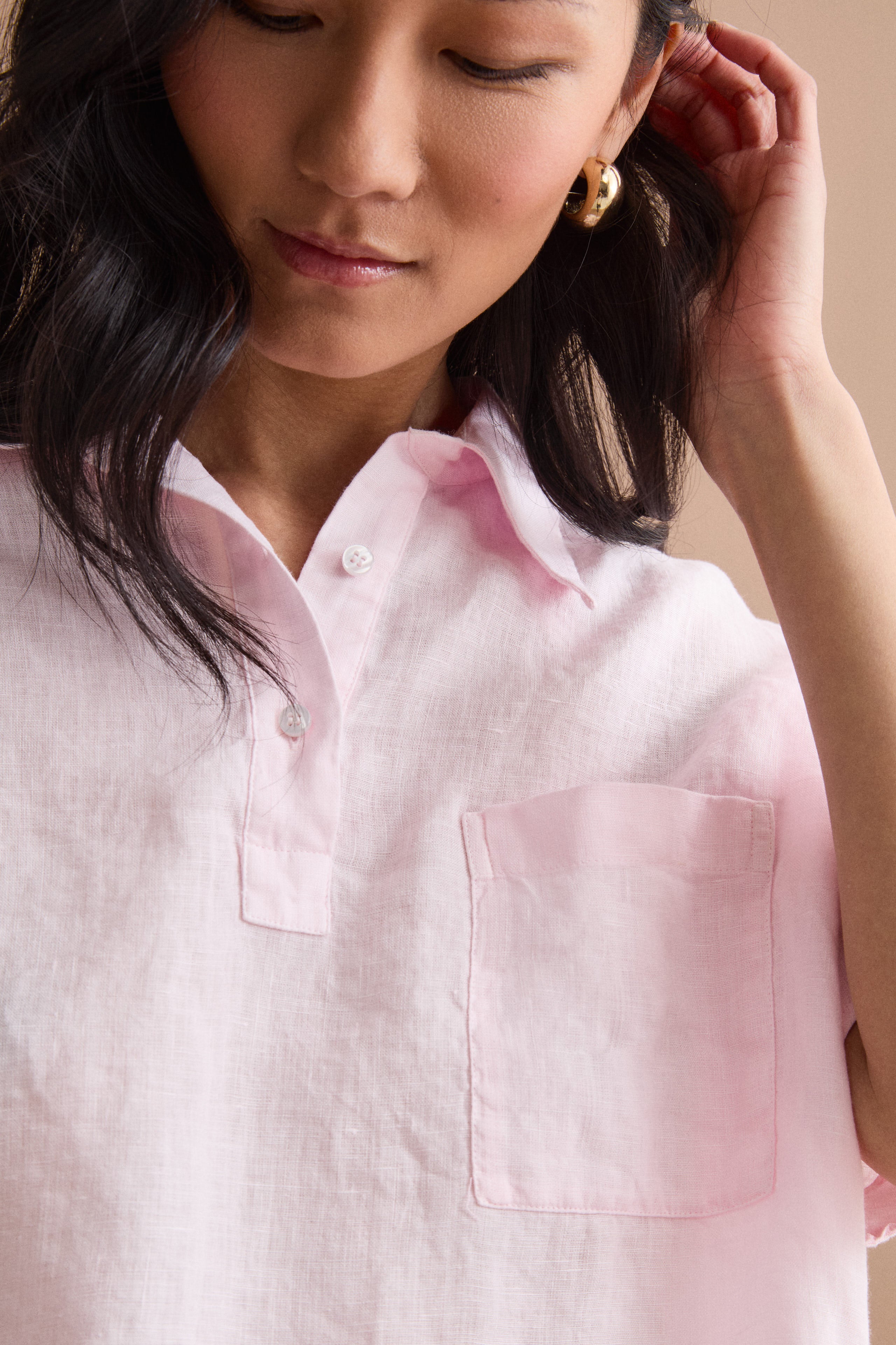 Camicia Polo Over in Lino con Taschino - ROSA