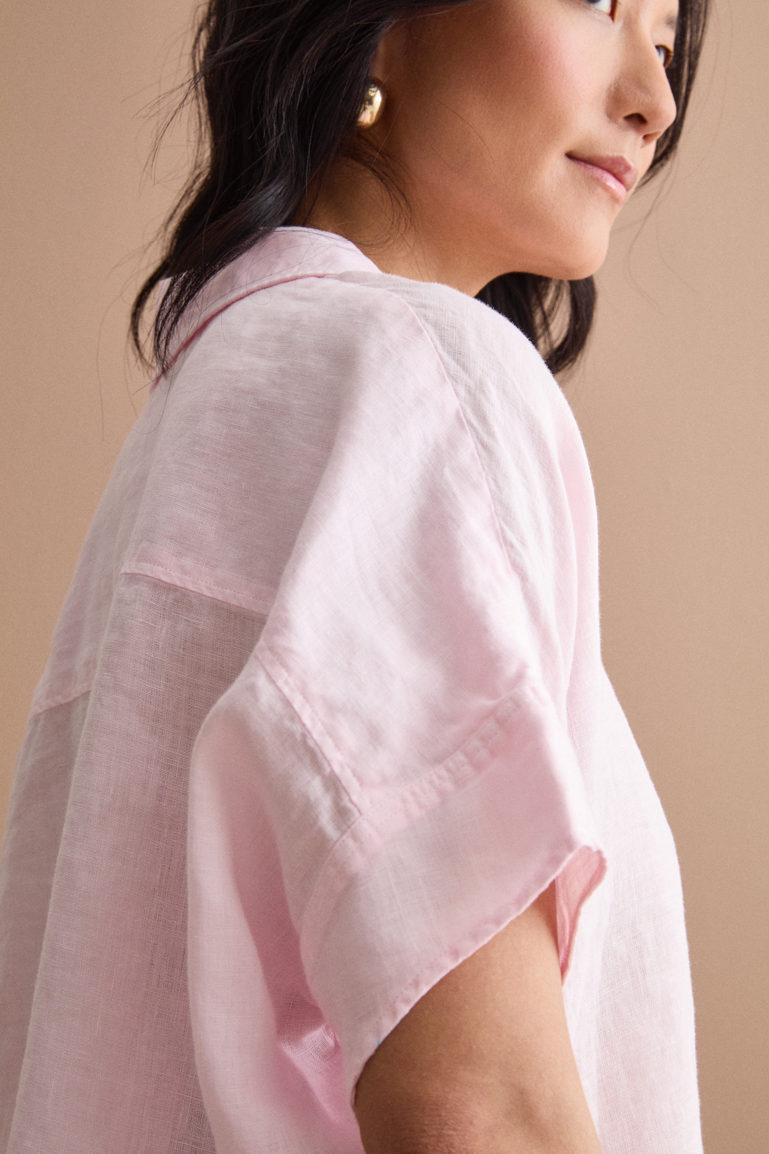 Camicia Polo Over in Lino con Taschino - ROSA