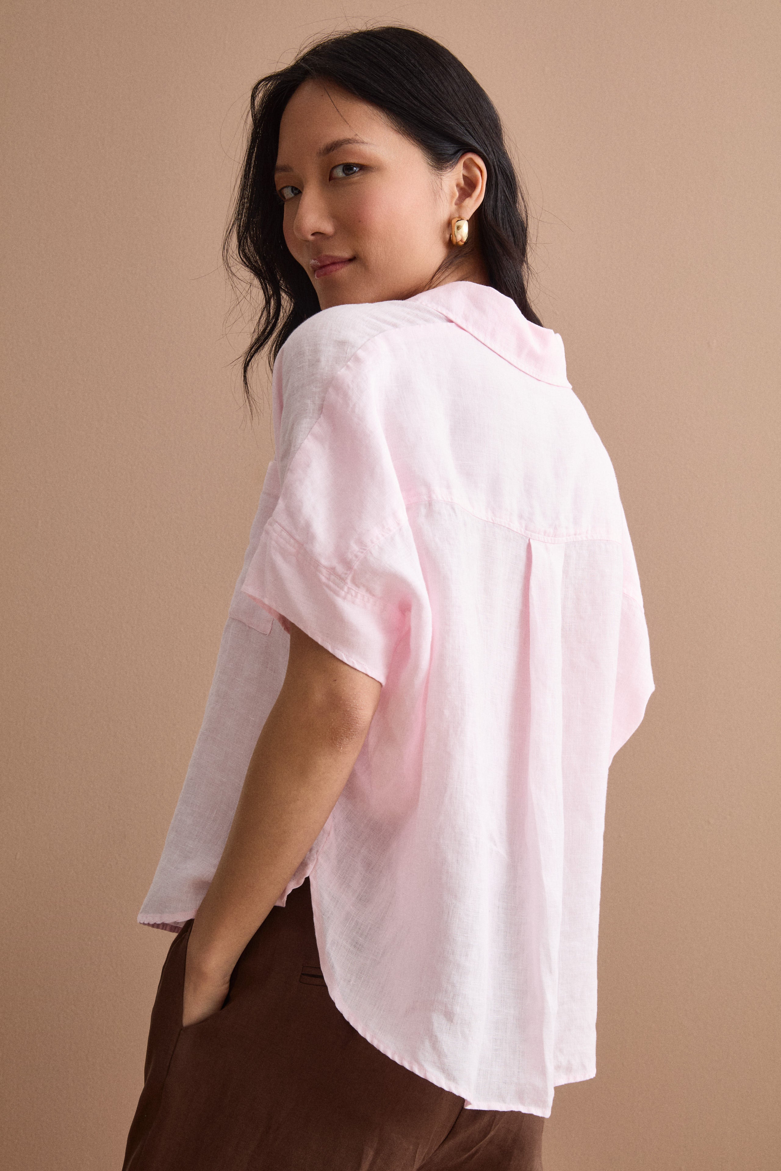 Camicia Polo Over in Lino con Taschino - ROSA