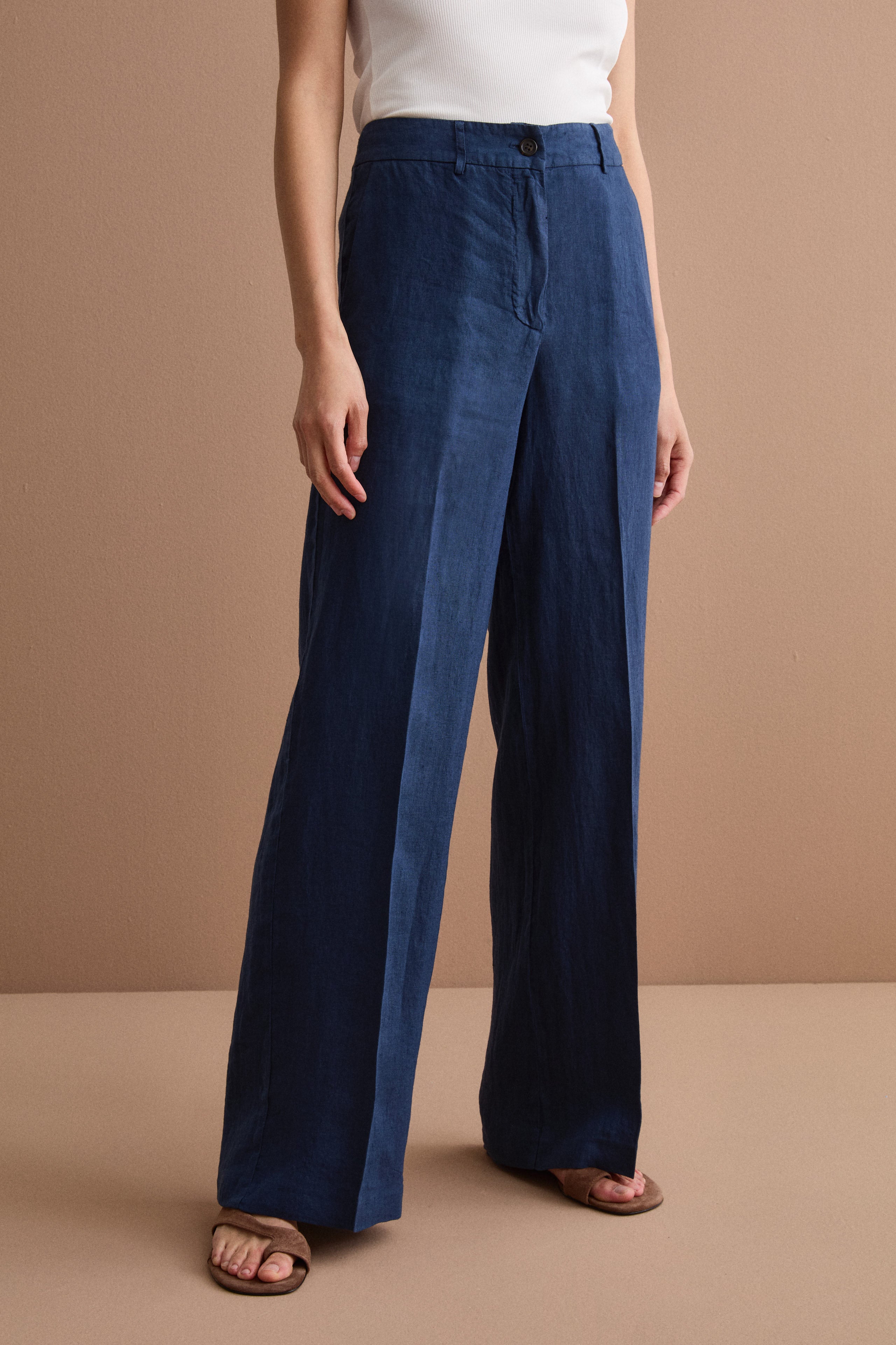 Pantalone Wide Leg in Lino - NAVY