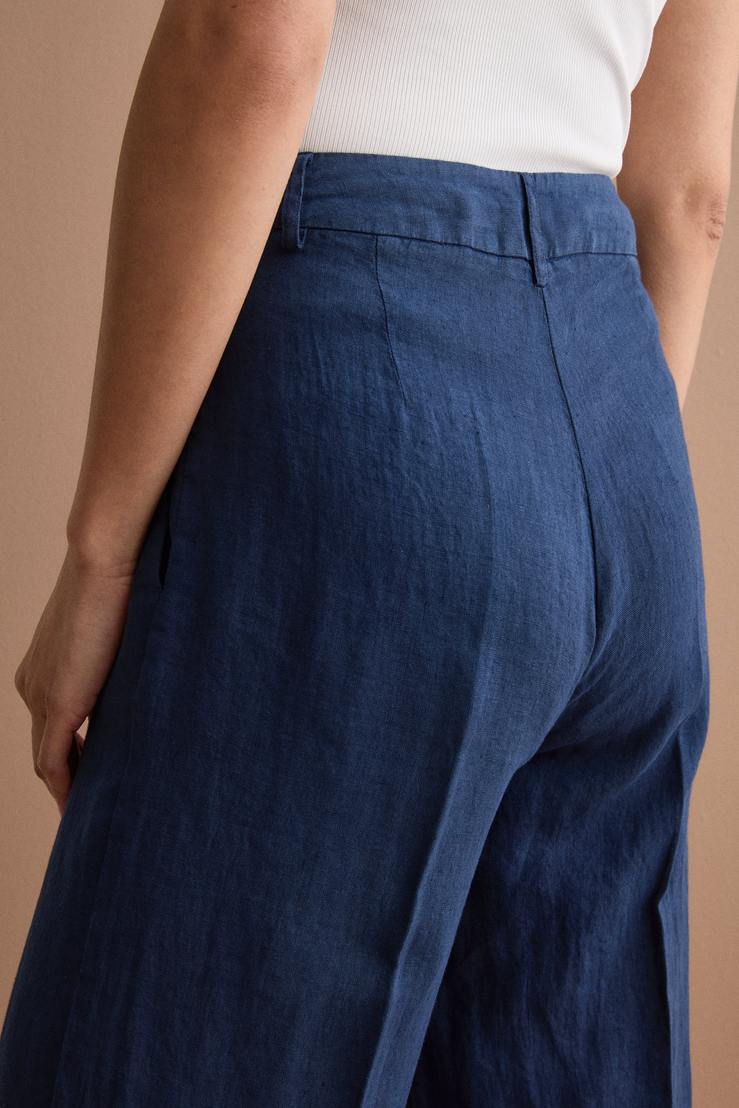 Pantalone Wide Leg in Lino - NAVY