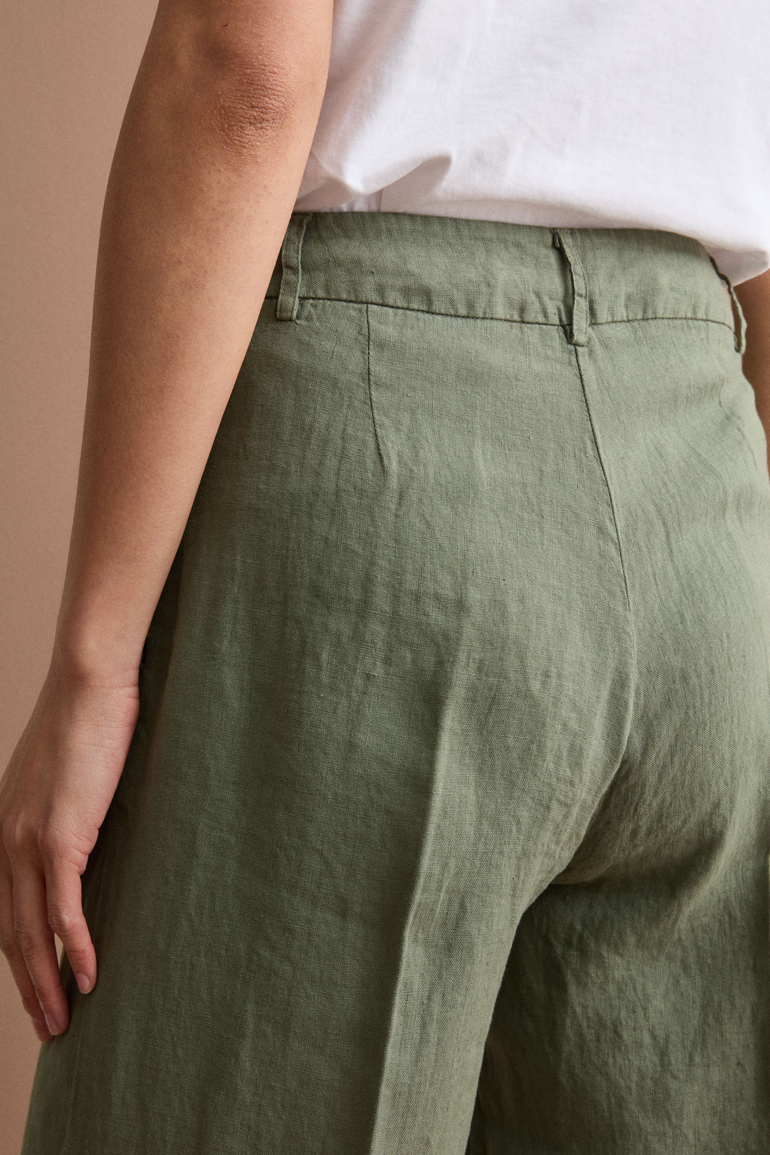 Pantalone Wide Leg in Lino - VERDE MILITARE