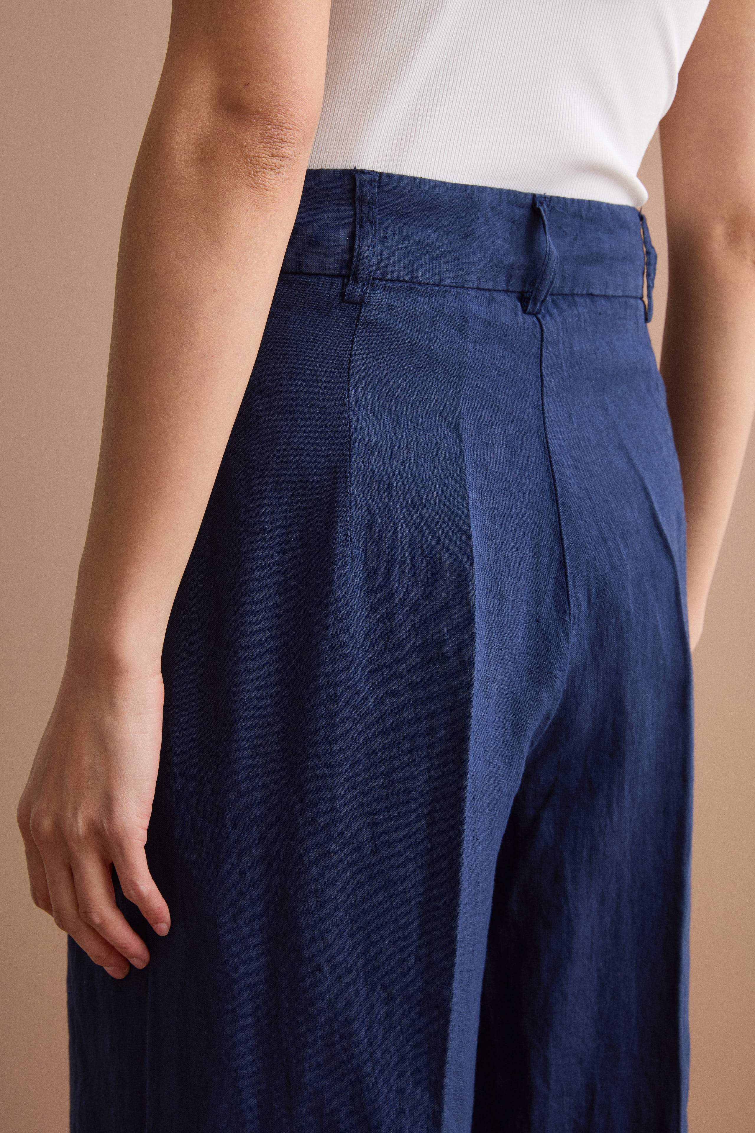 Pantalone Gamba Larga in Lino con Pinces - NAVY