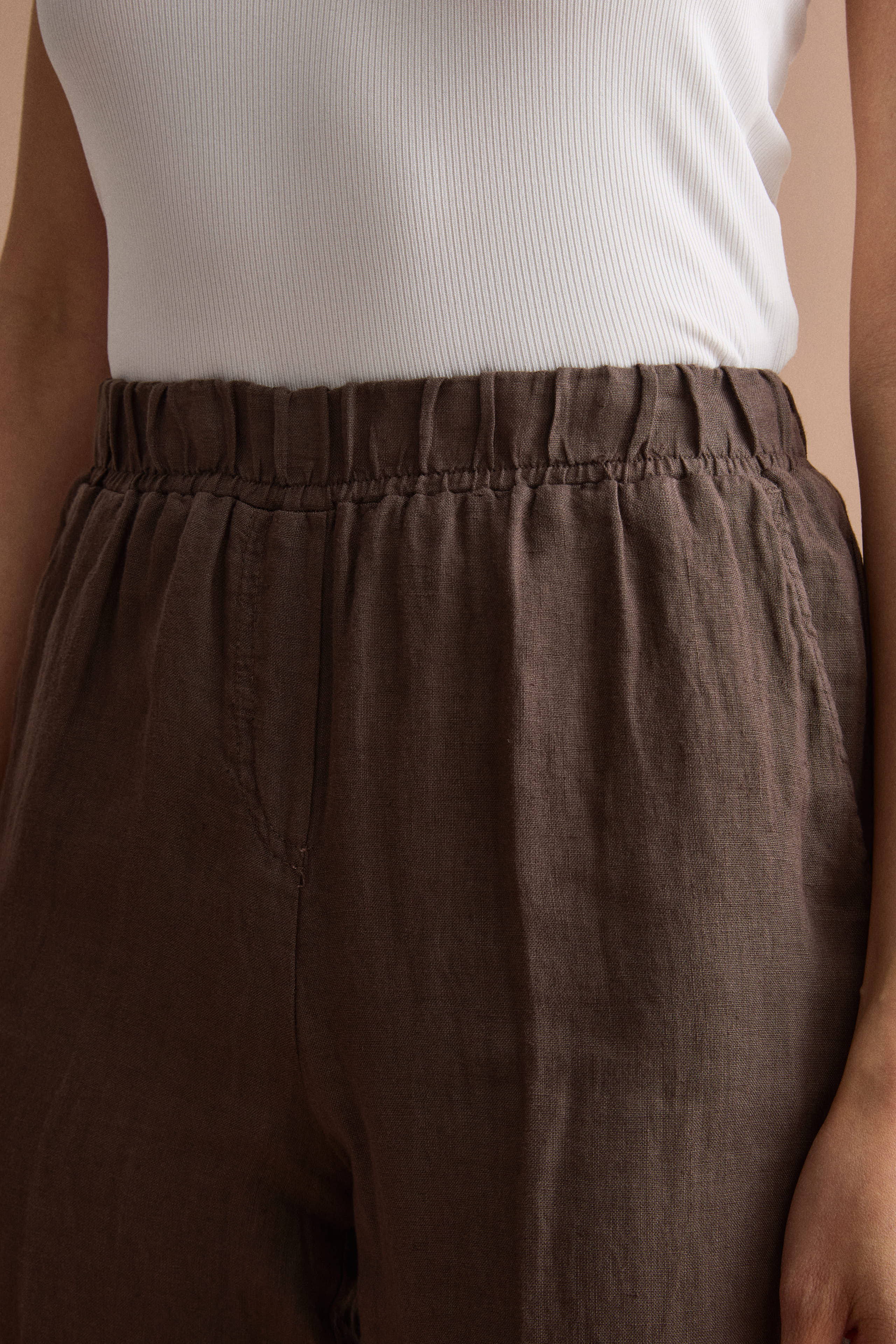 Pantalone a Sigaretta in Lino con Risvolto - T.MORO
