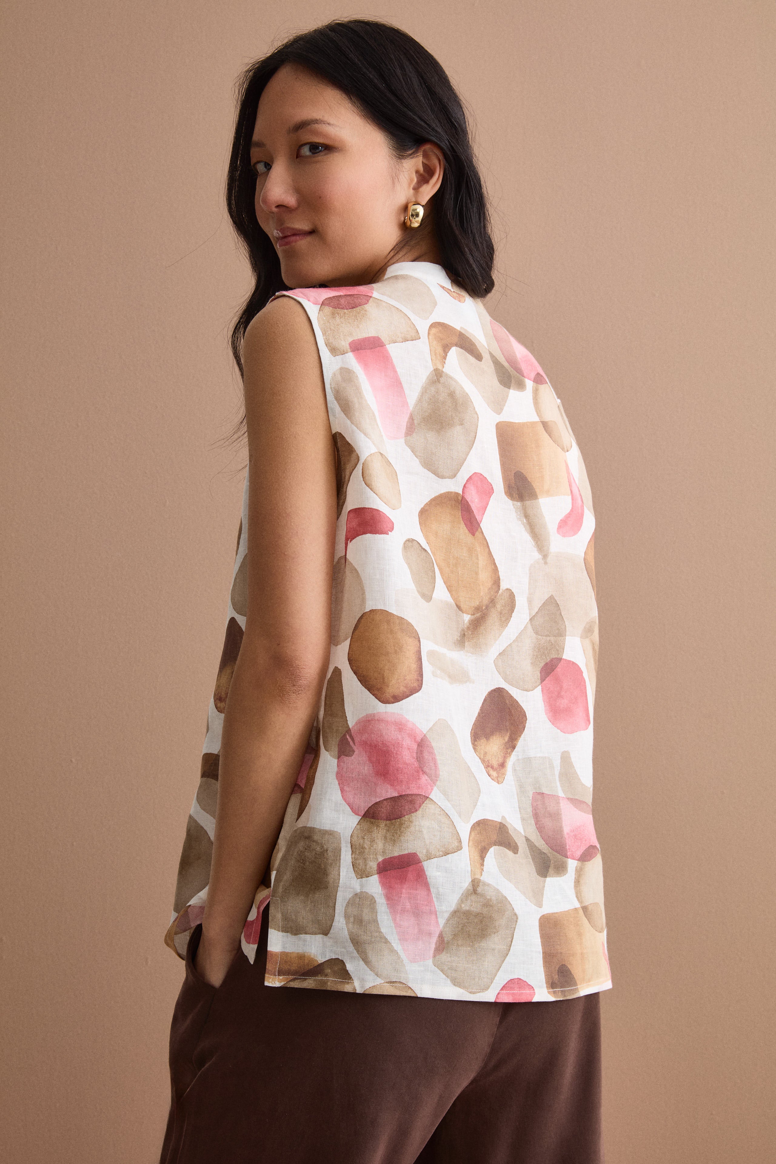 Top Fantasia Smanicato in Lino - FANT. MARRONE