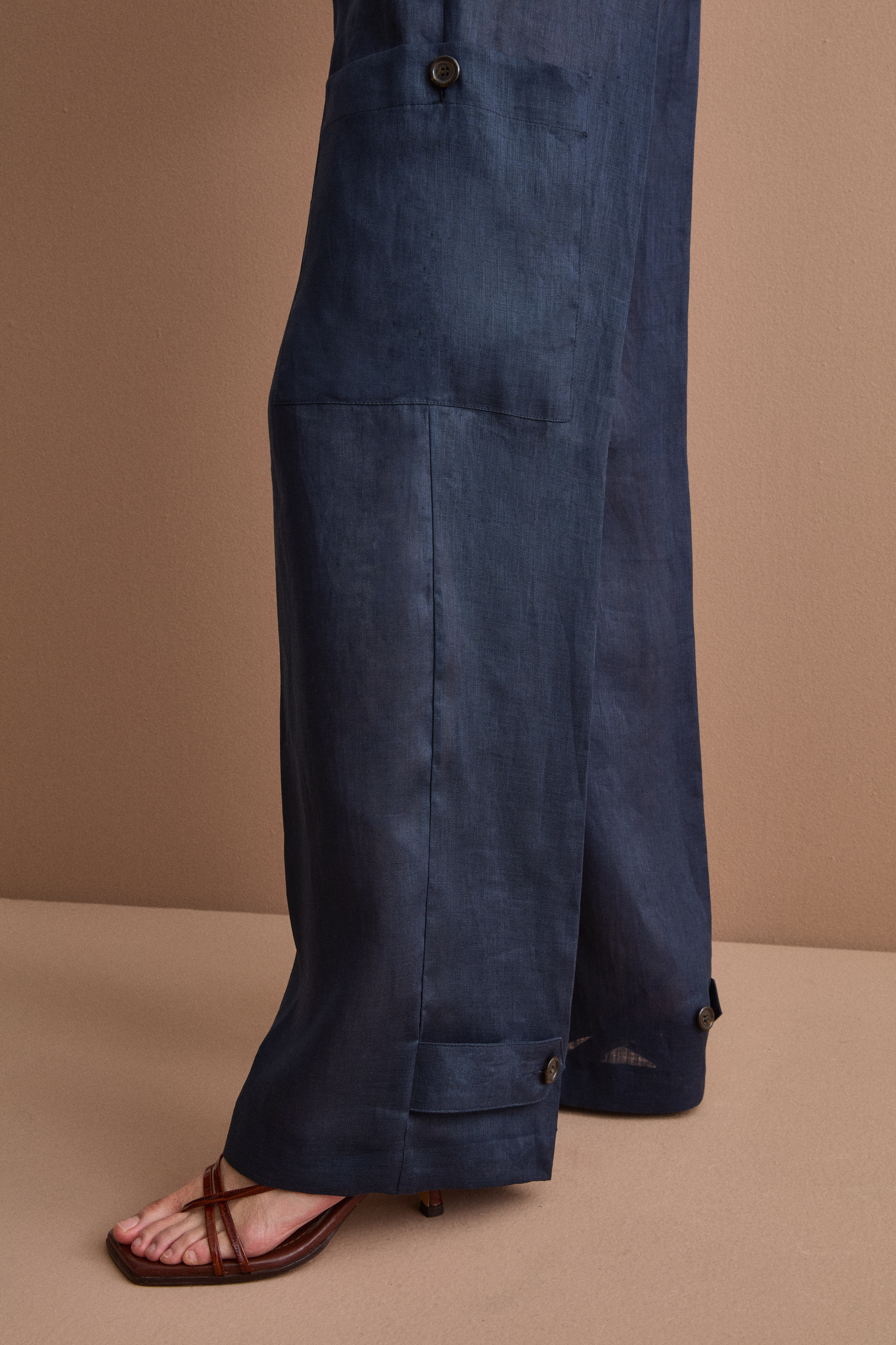 Pantalone Cargo in Lino con Pinces - NAVY