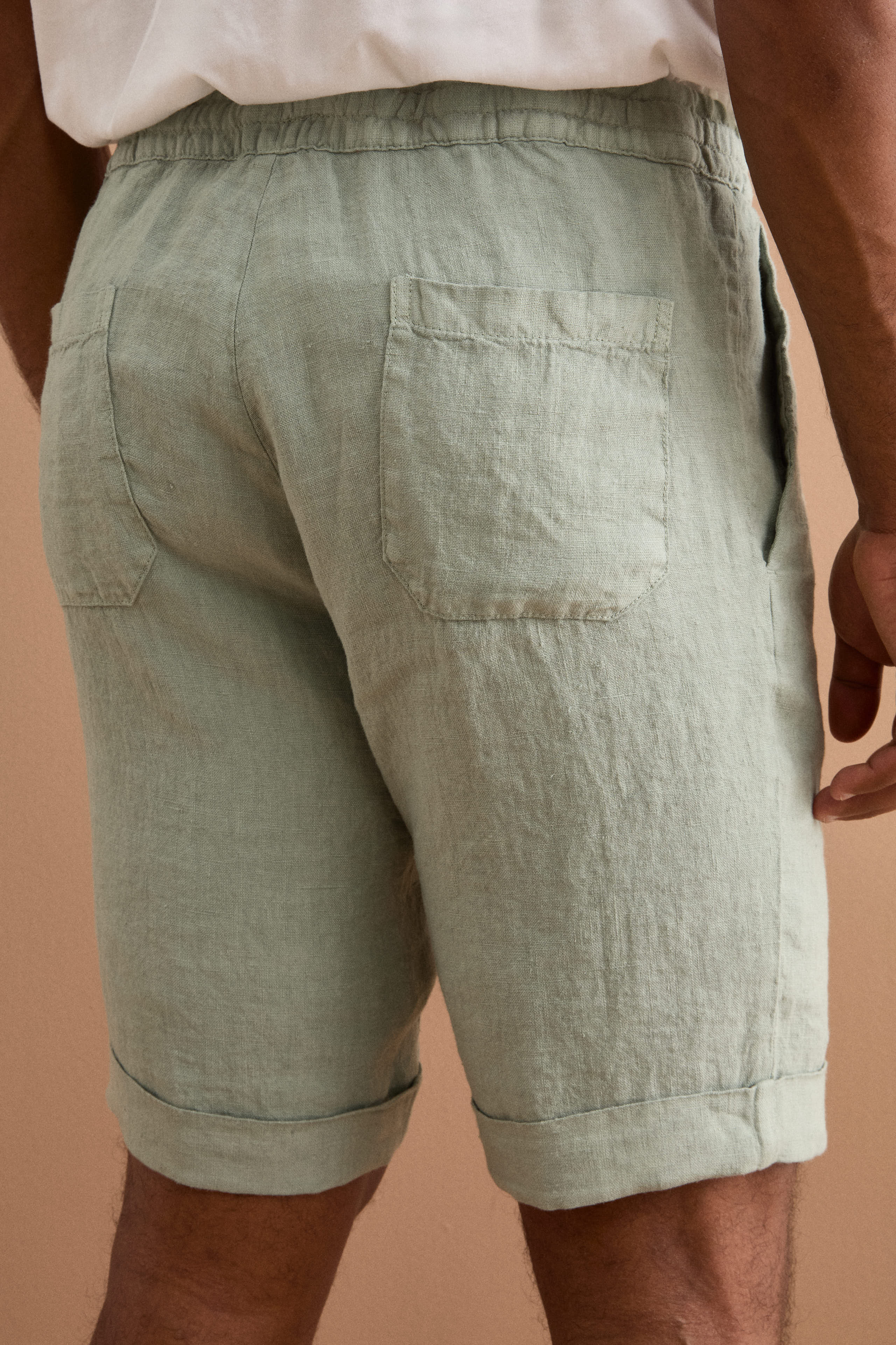 Bermuda in Lino con Coulisse e Risvolto - VERDE