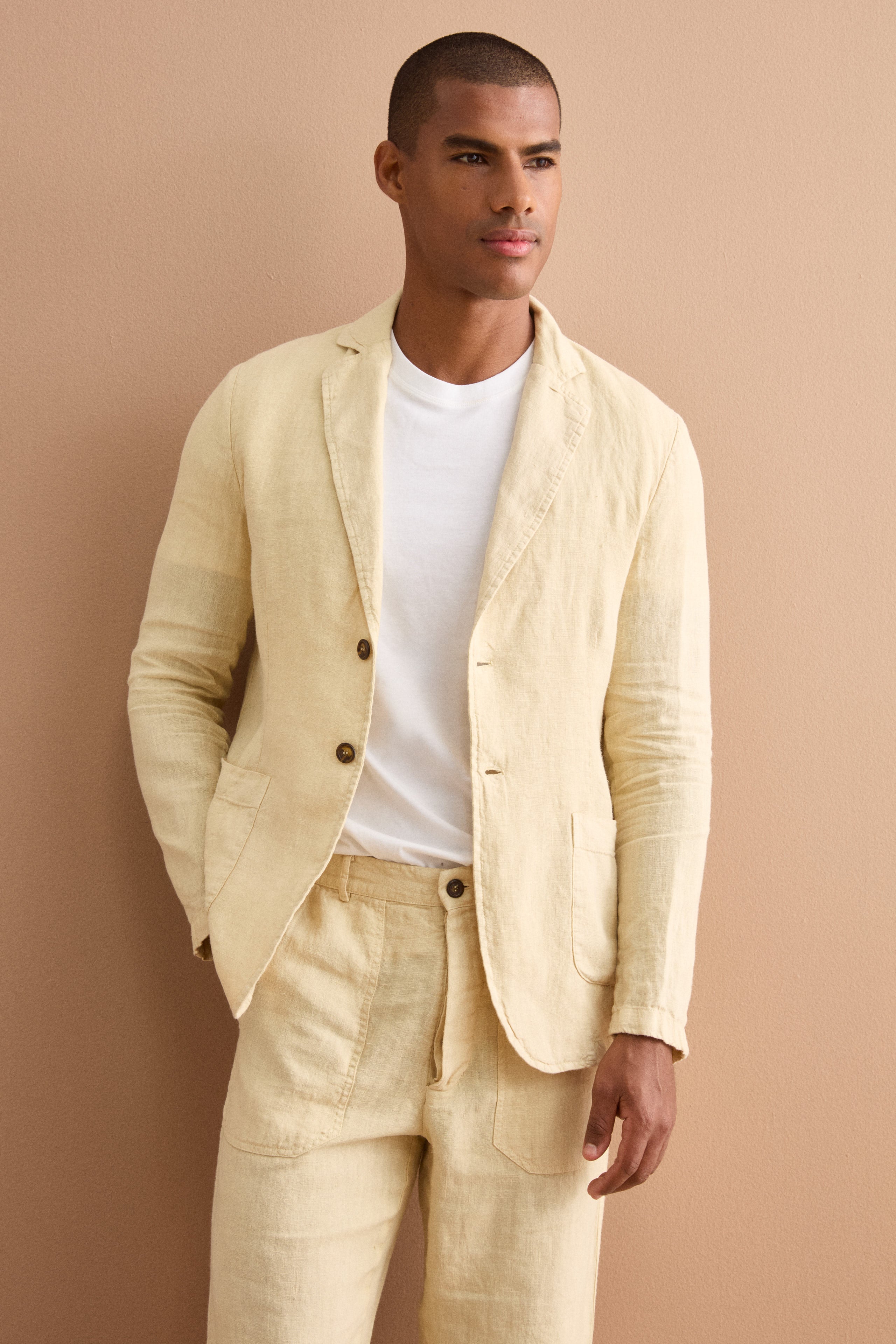 Giacca Regualar Fit Sfoderata in Lino - SABBIA