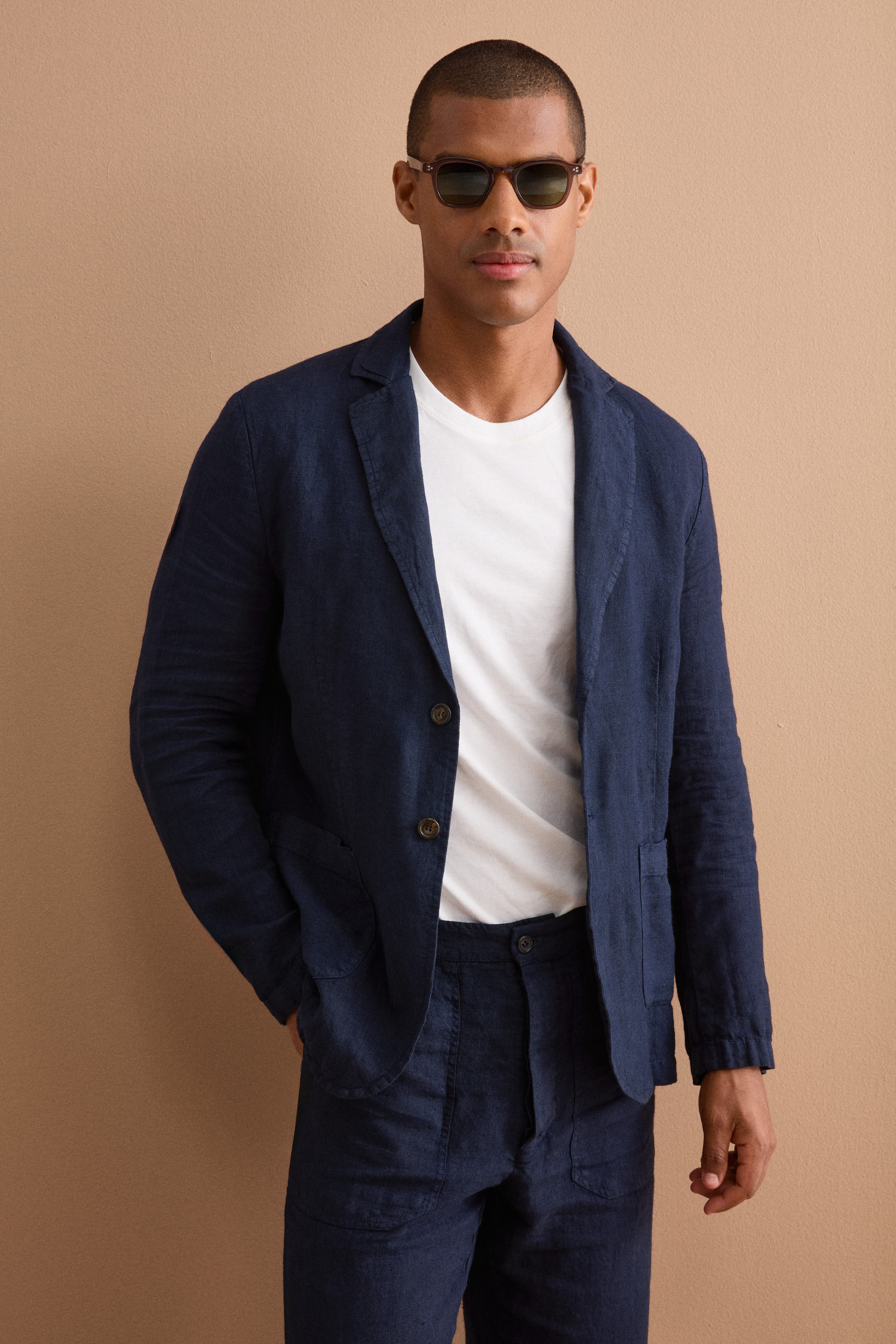 Giacca Regualar Fit Sfoderata in Lino - BLU