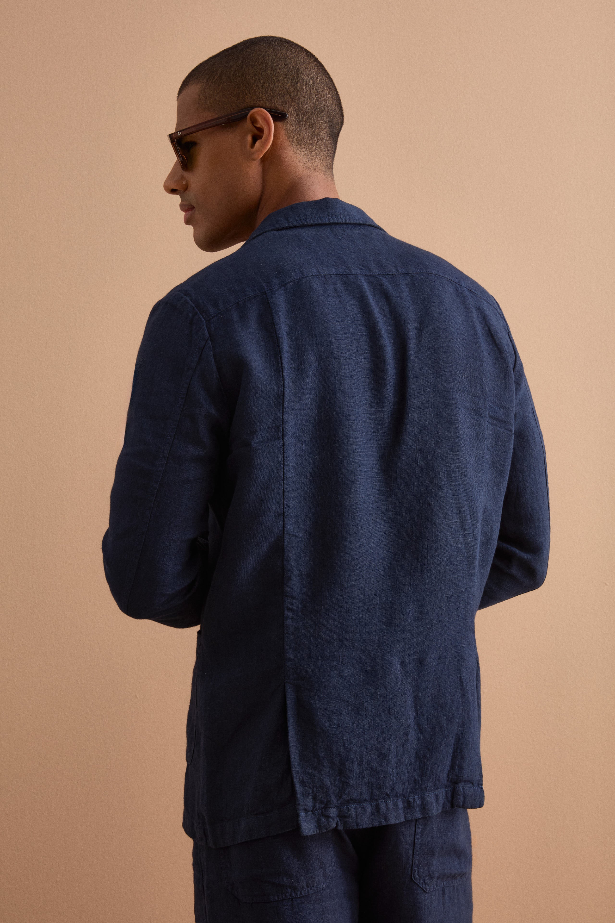 Giacca Regualar Fit Sfoderata in Lino - BLU